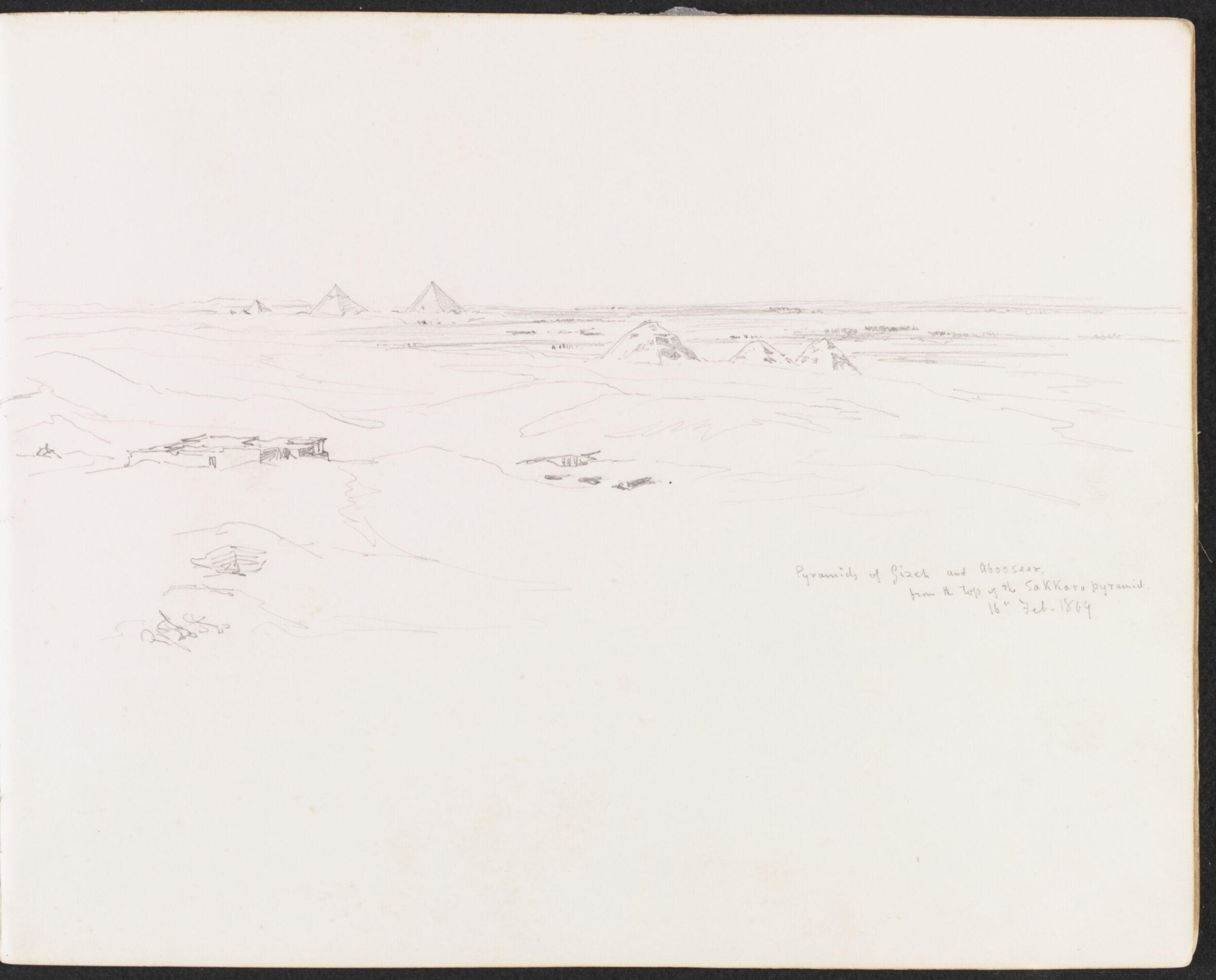 Pyramids of Gizeh and Abooseer from the top of the Sakkara pyramid, William Simpson, 1869