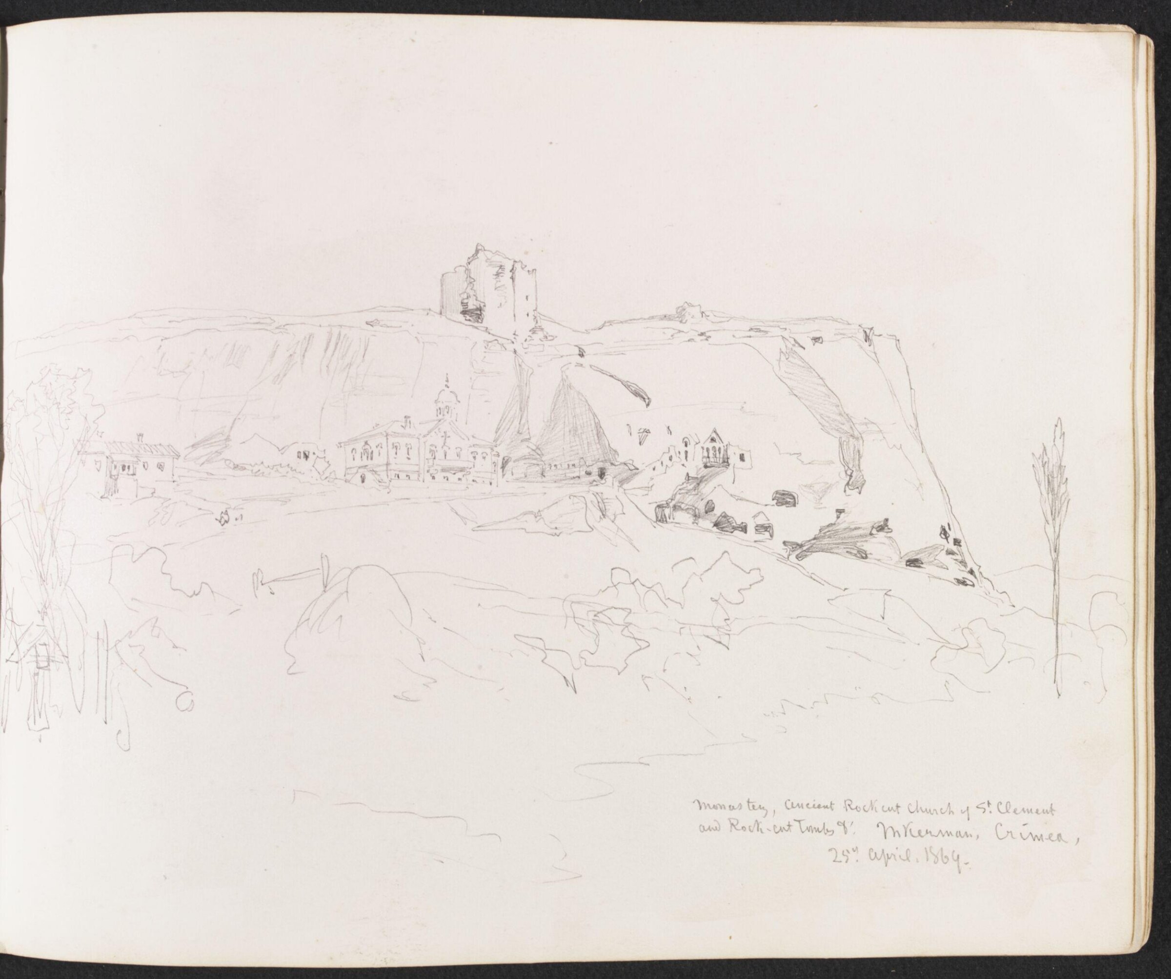 Monastery, Ancient Rock cut Church of St. Clement and Rock-cut Tombs &c, William Simpson, 1869