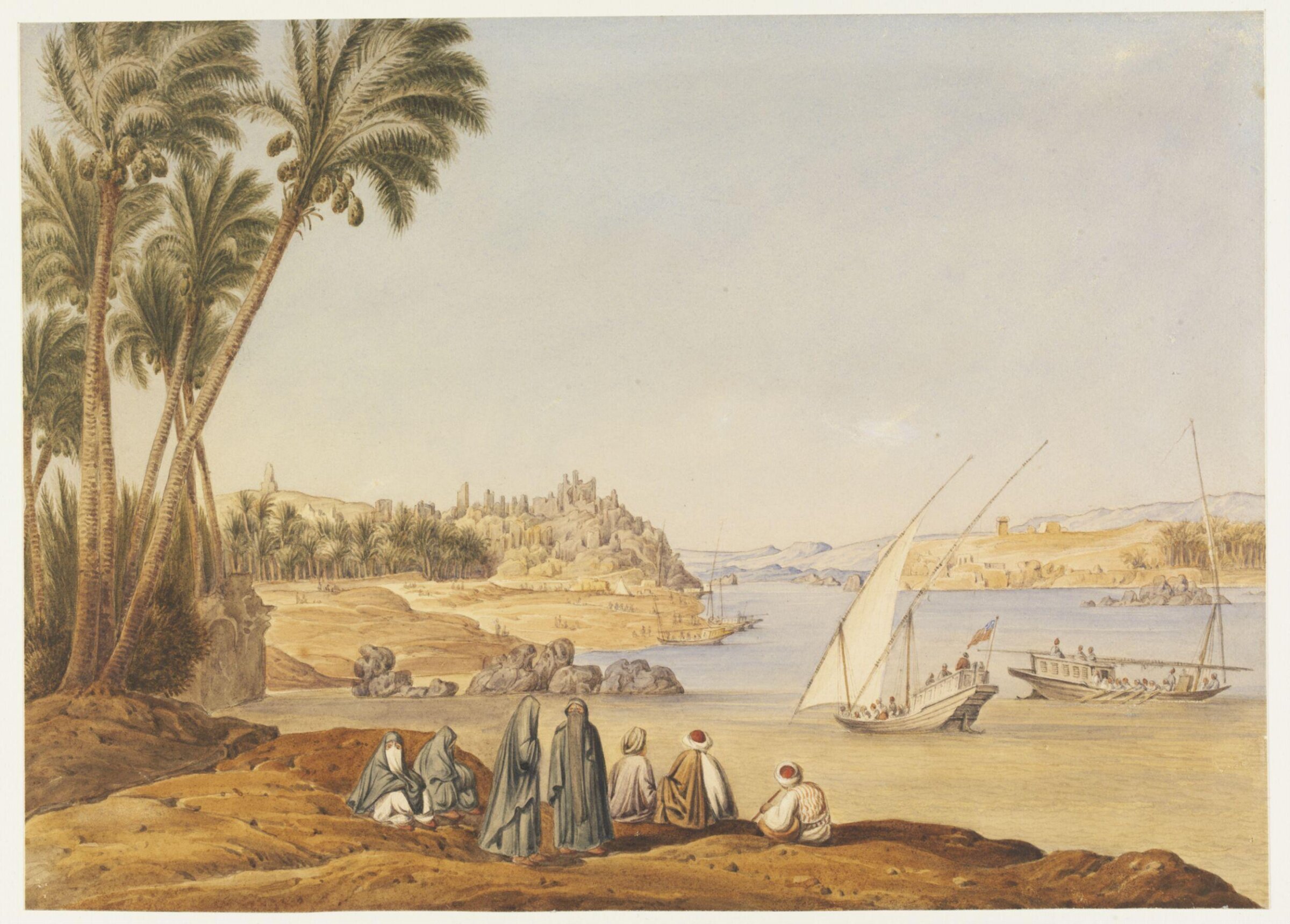 Aswan; looking south up the Nile, Antonio or Anton Schranz, 1840-1850
