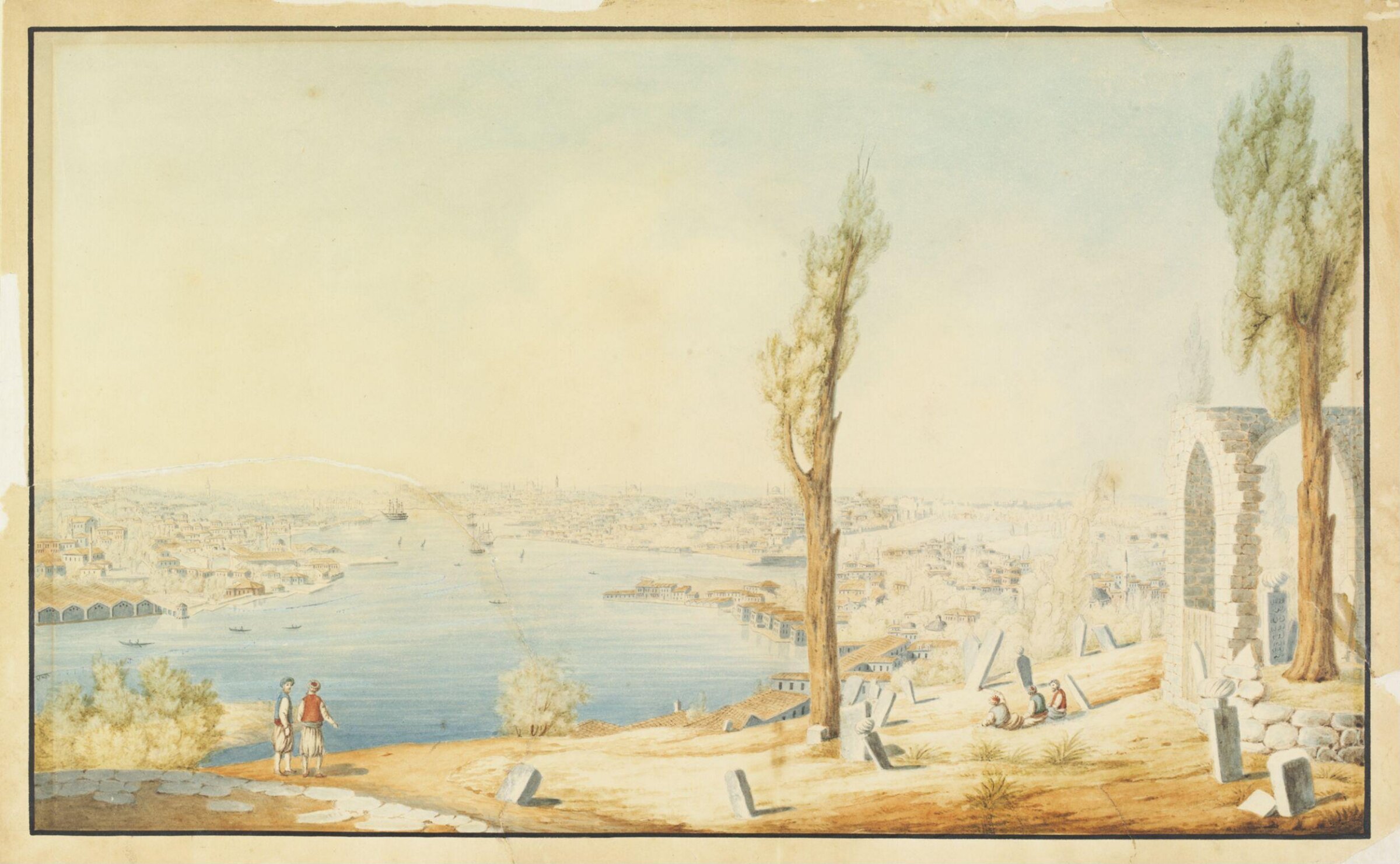 Constantinople and the Golden Horn from the cemetery above Eyüp, Giuseppe Schranz, ca. 1837