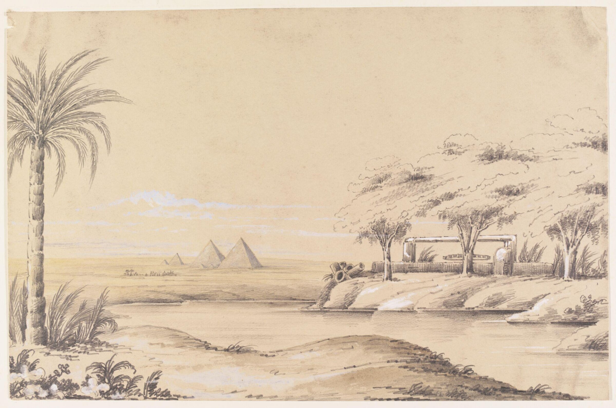 Pyramids of Geezeh.  Egypt, Louisa Tenison, 1843-1846