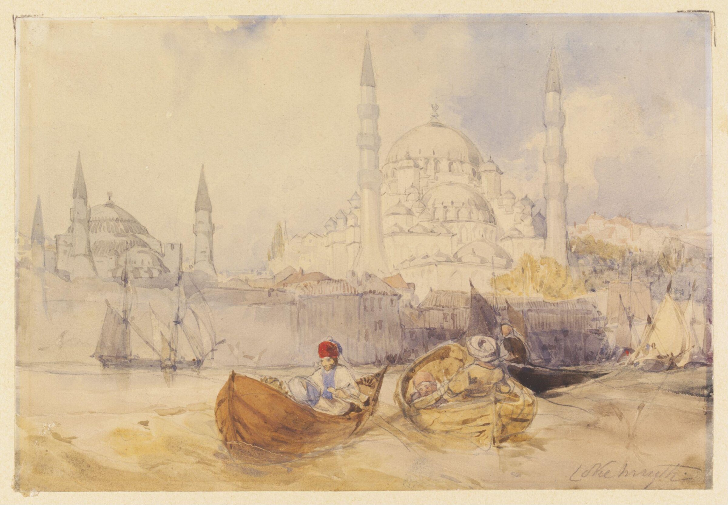 Yeni Valide Camii [New Mosque] and Haghia Sophia from the Golden Horn, John Richard Coke Smyth, 1835-1836