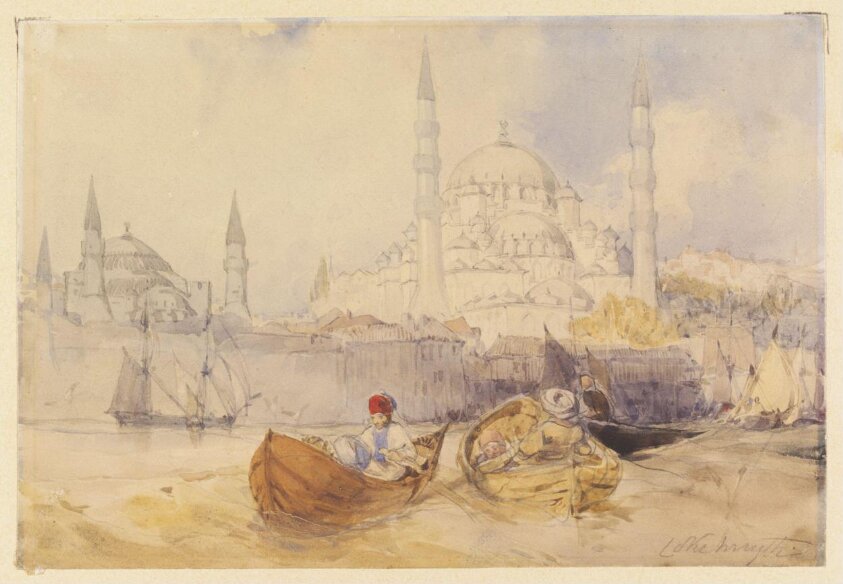 Yeni Valide Camii [New Mosque] and Haghia Sophia from the Golden Horn (1835-1836) by John Richard Coke Smyth
