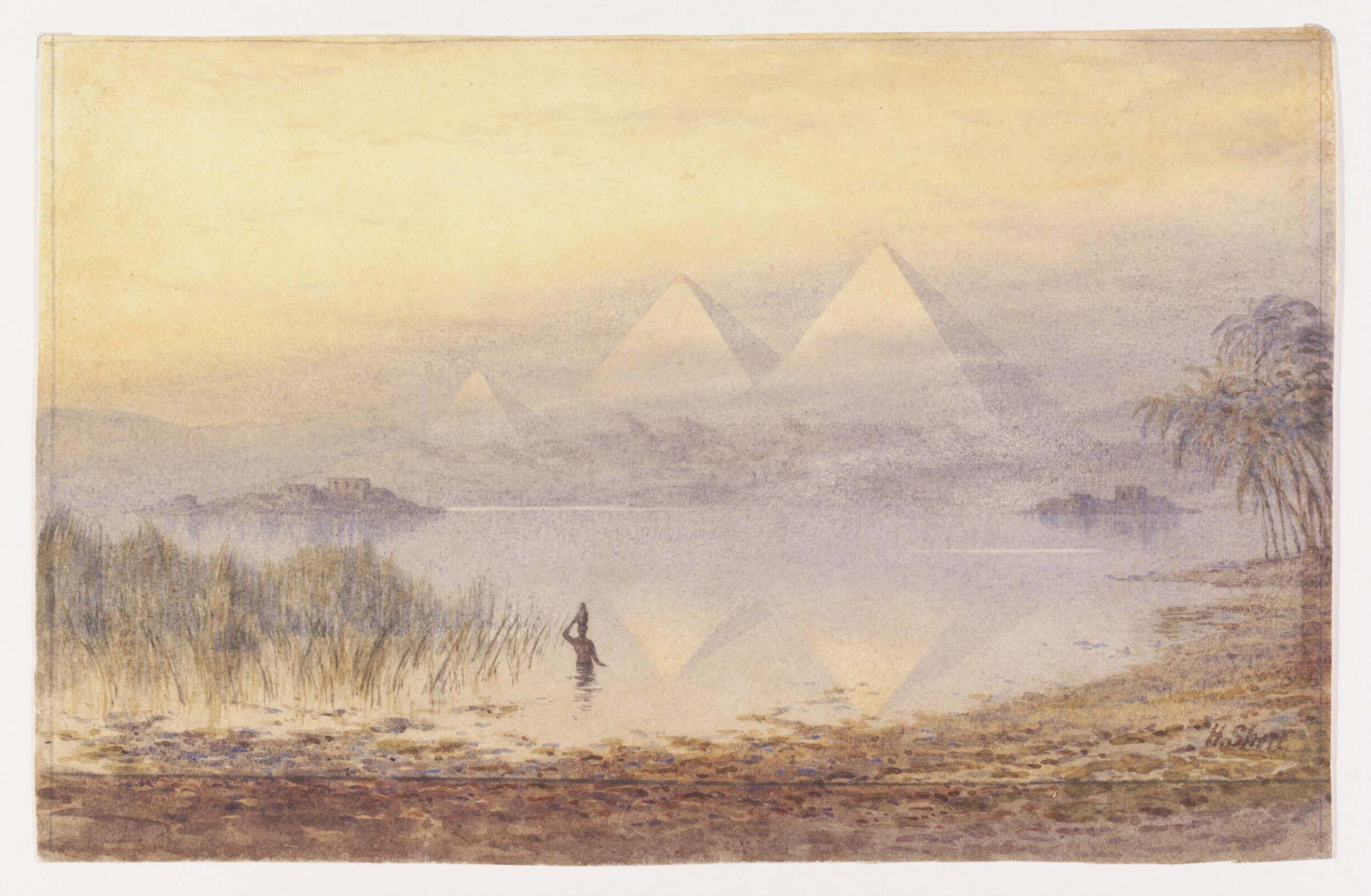 The Pyramids during the Nile Flood, Henry Noel Shore, ca. 1888