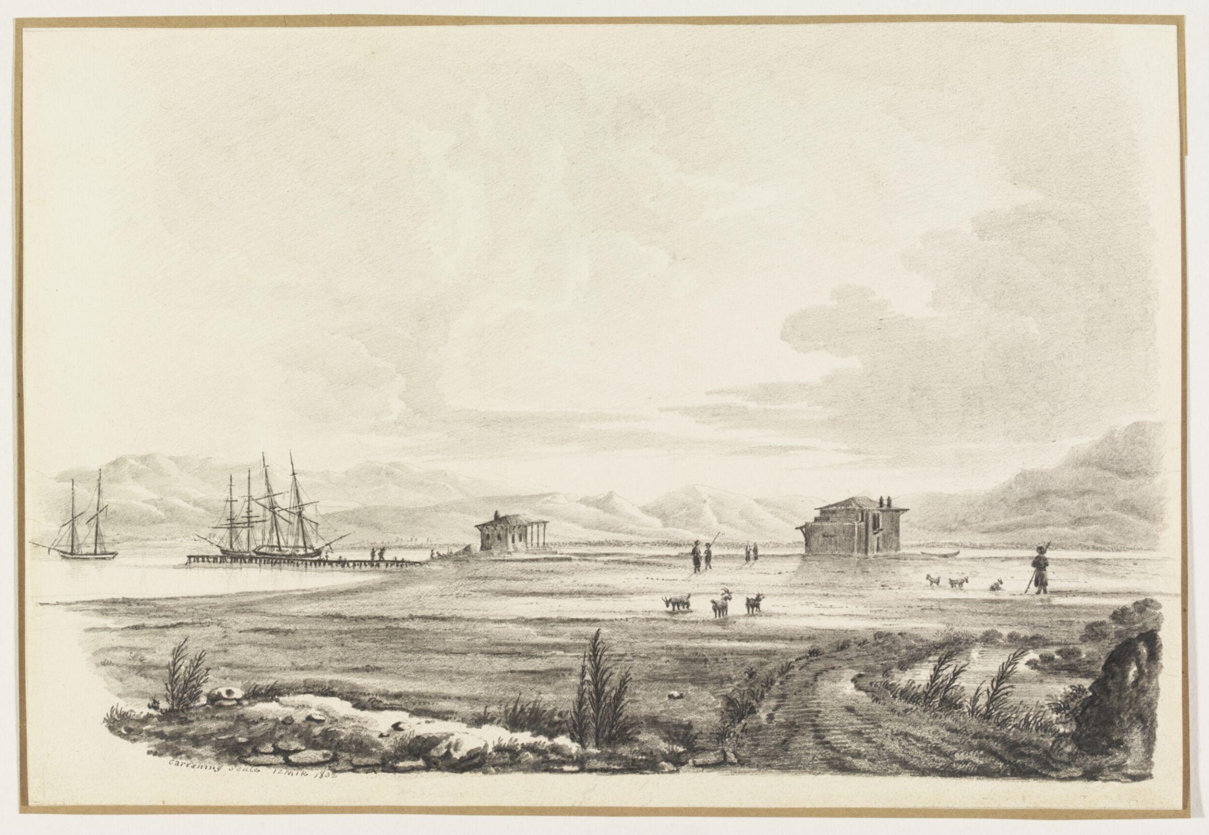 Careening Ships near Izmir, Giuseppe Schranz, 1832