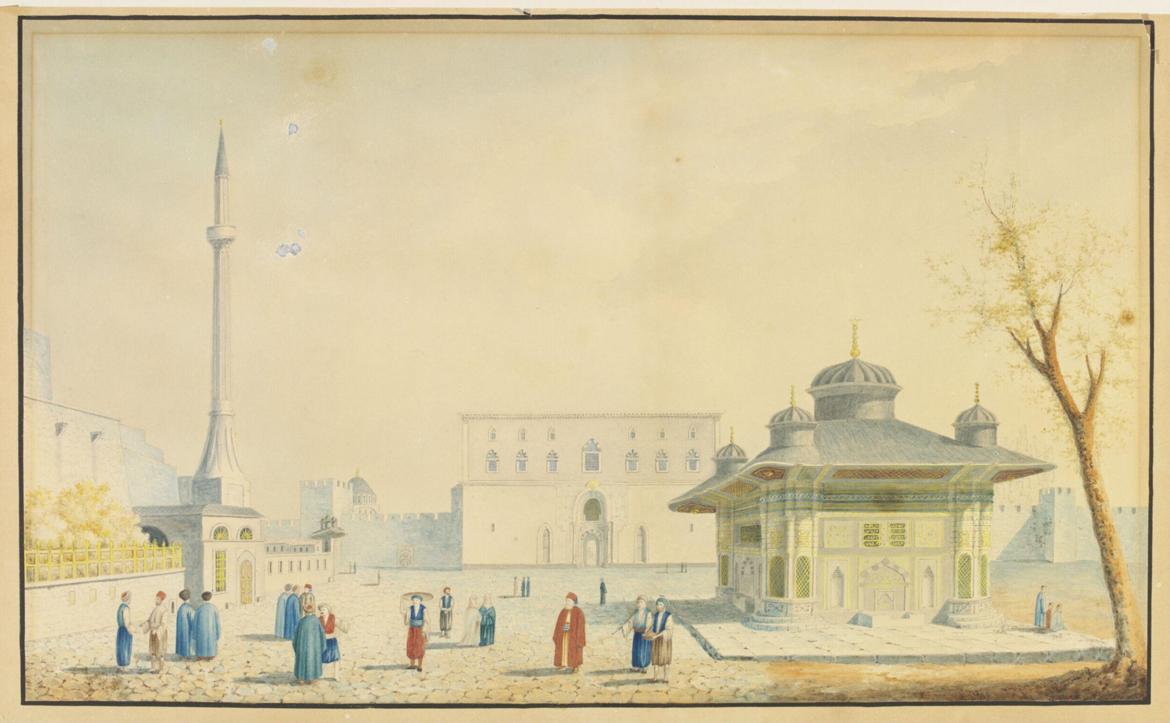 The Bab-i Hümayün or Imperial Gate of Topkapi Sarayi, with the Fountain of Sultan Ahmet III, Giuseppe Schranz, ca. 1837