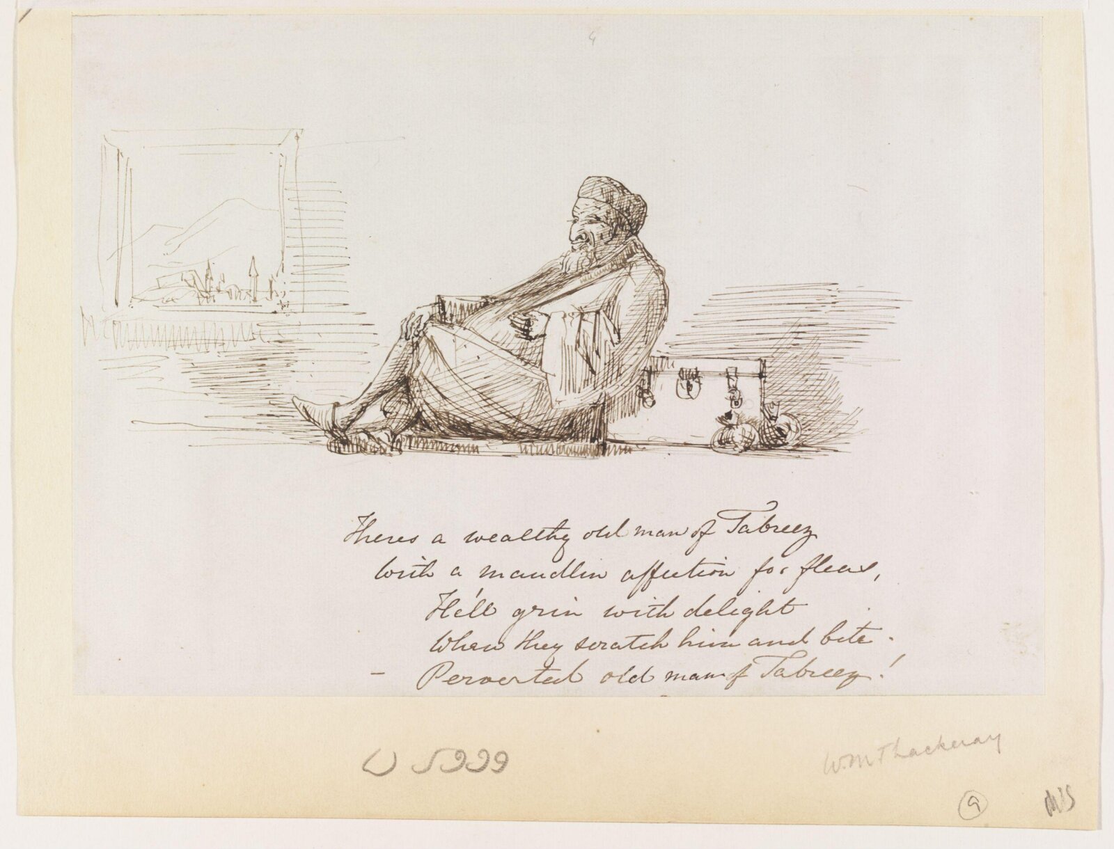 Two humorous sketches illustrating limericks, William Makepeace Thackeray, ca. 1844