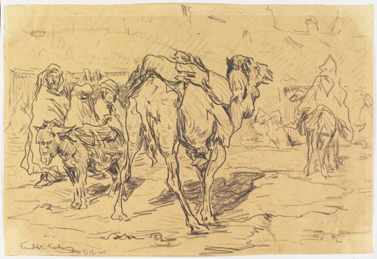 North African Scene, with figures, a camel and a donkey top image