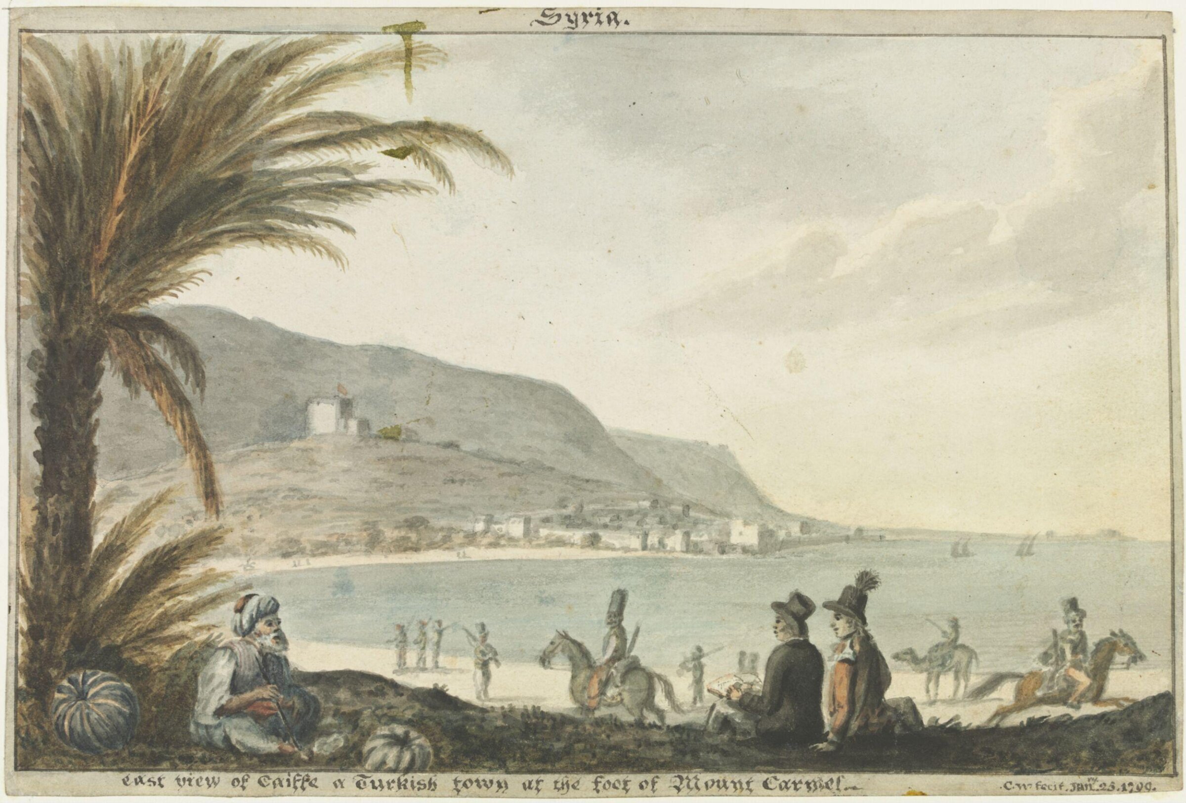Syria. east view of Caiffe a Turkish town at the foot of Mount Carmel, Cooper Willyams, 1799
