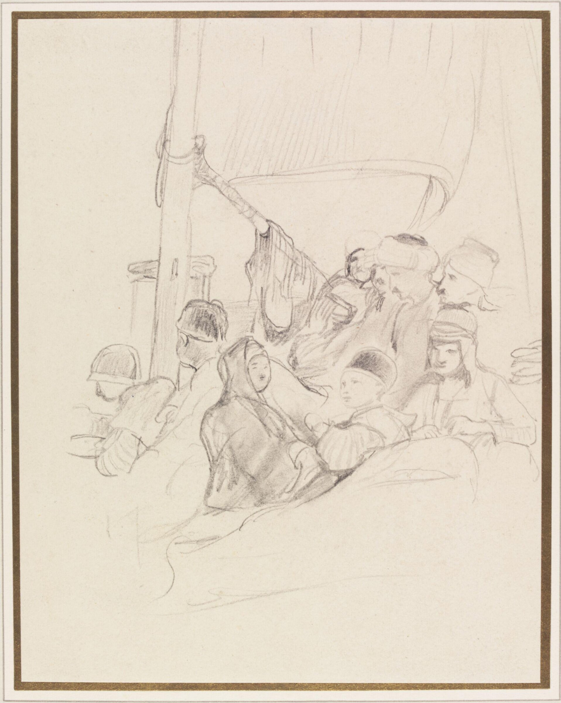 Oriental figures, probably Mecca pilgrims, aboard a boat, David Wilkie, 1841