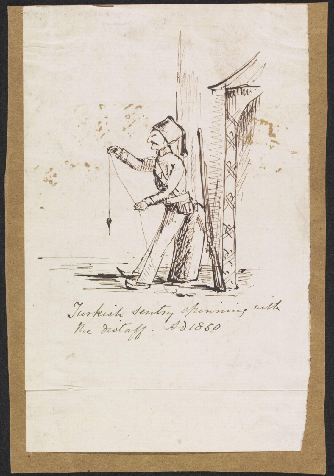 Turkish sentry spinning with the distaff, 1854