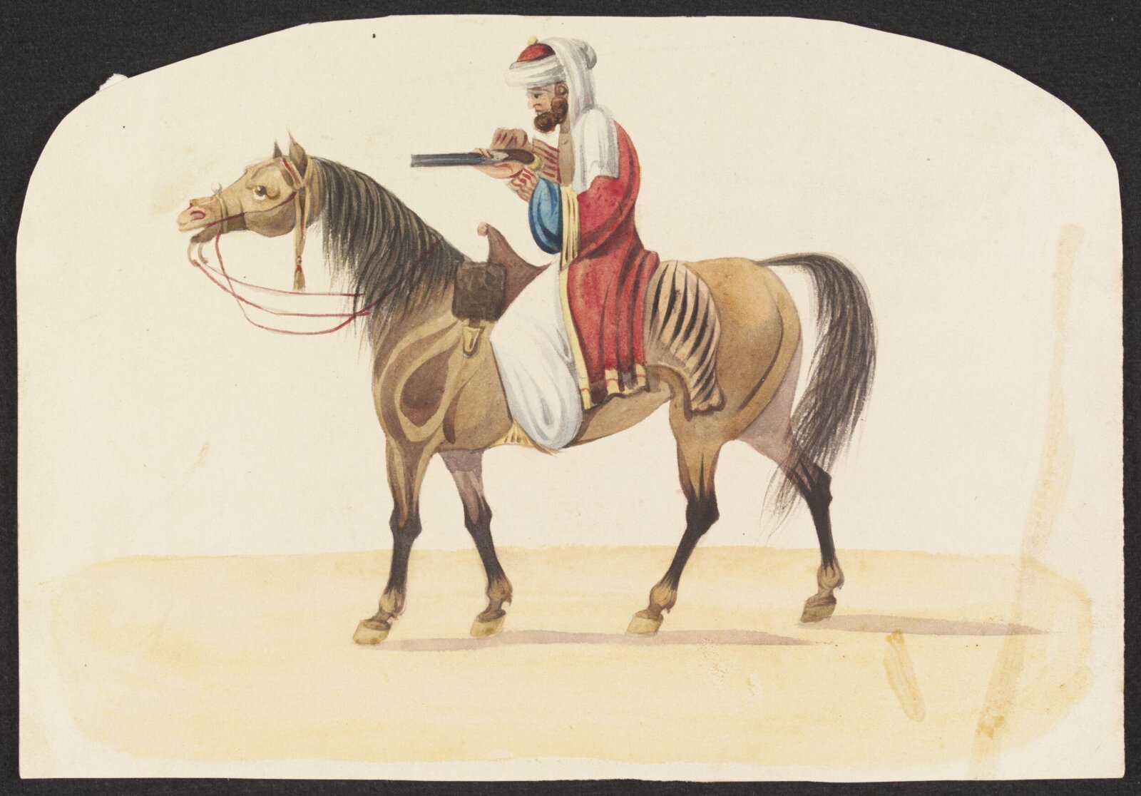 Mounted horseman loading gun, 1830-1840