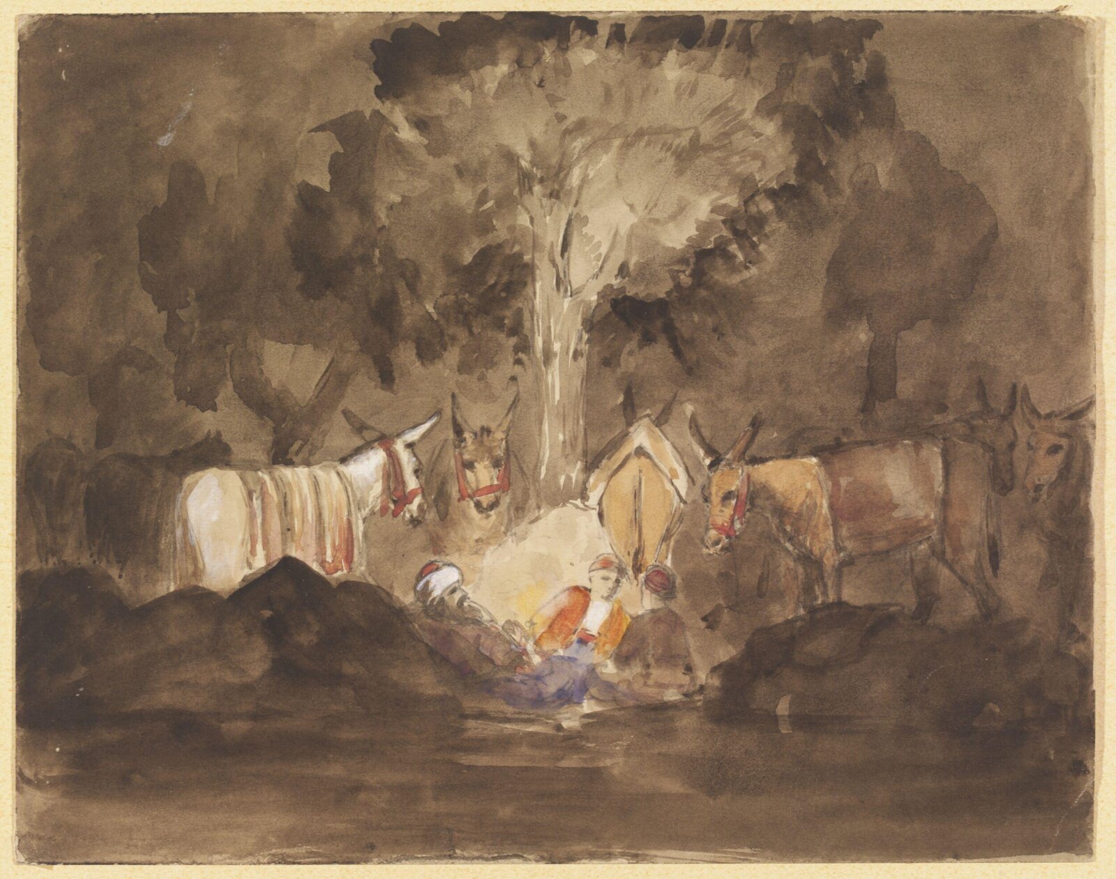 Jerusalem - view at night from my tent door outside Jaffa Gate -, ca. 1850