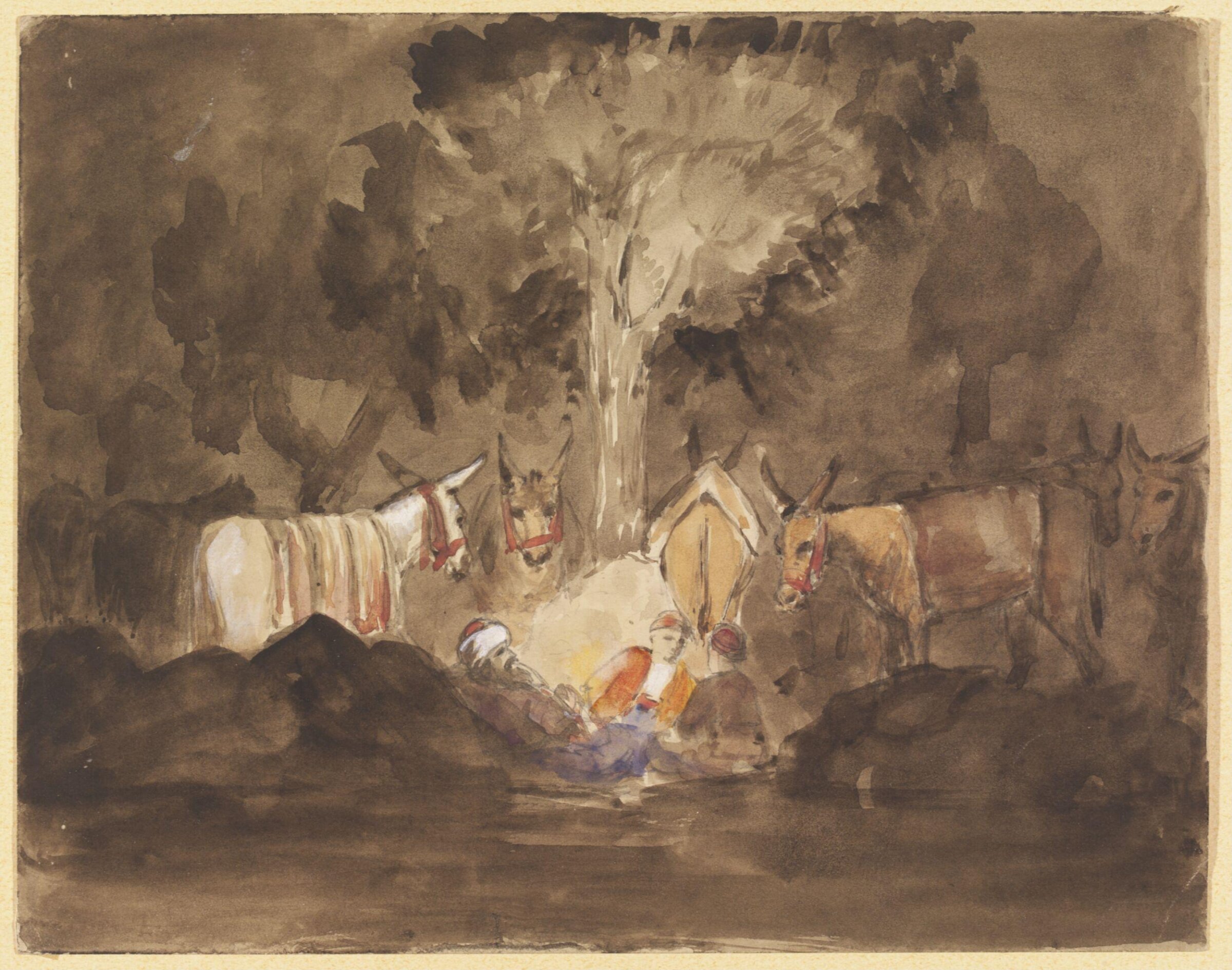 Jerusalem - view at night from my tent door outside Jaffa Gate -, ca. 1850