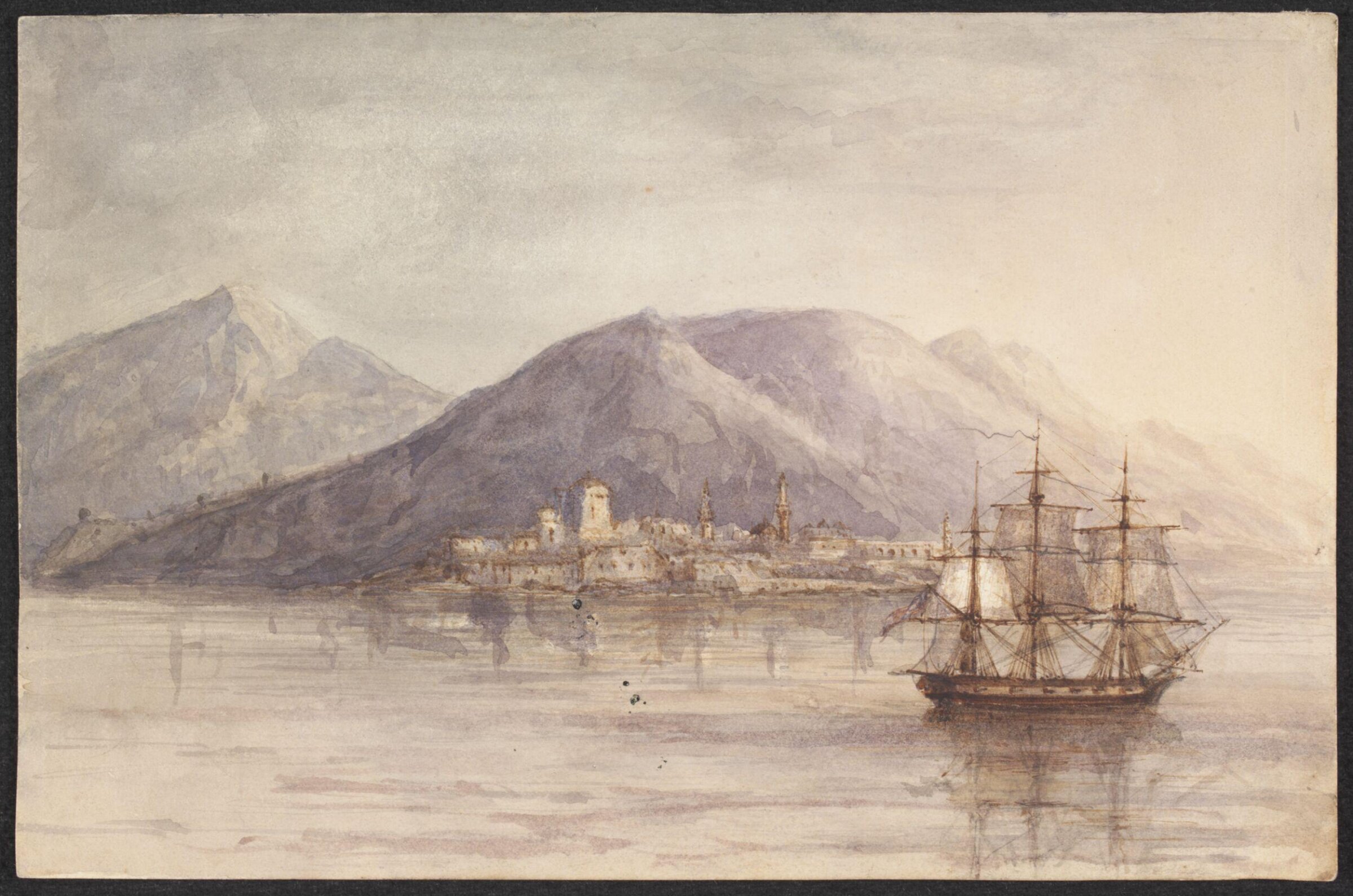 A British warship, lying off a Turkish Port, 1850-1860, 1850-1860