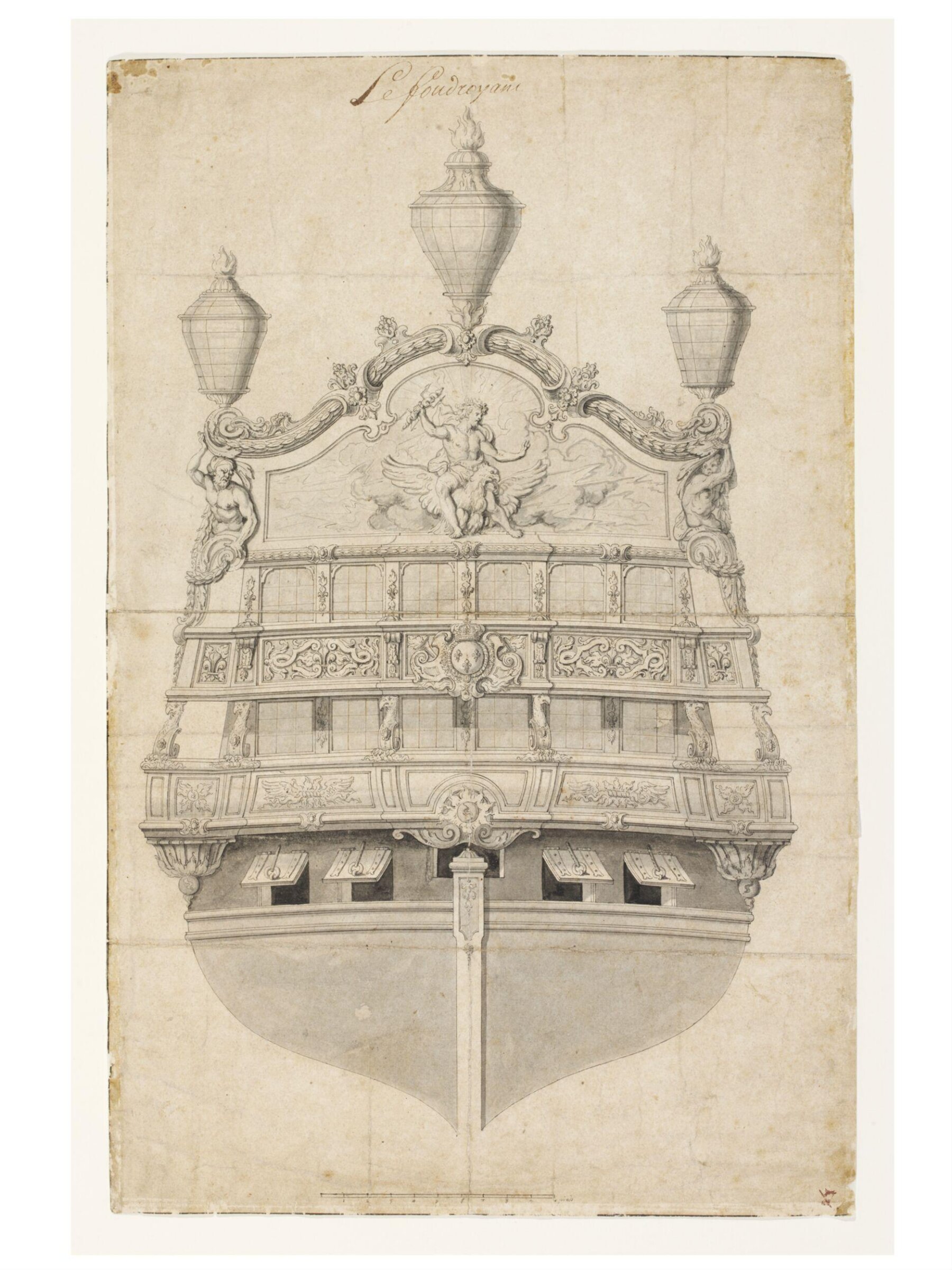 Design for the decoration of the stern of Le Foudroyant, Jean Bérain the Elder, about 1693