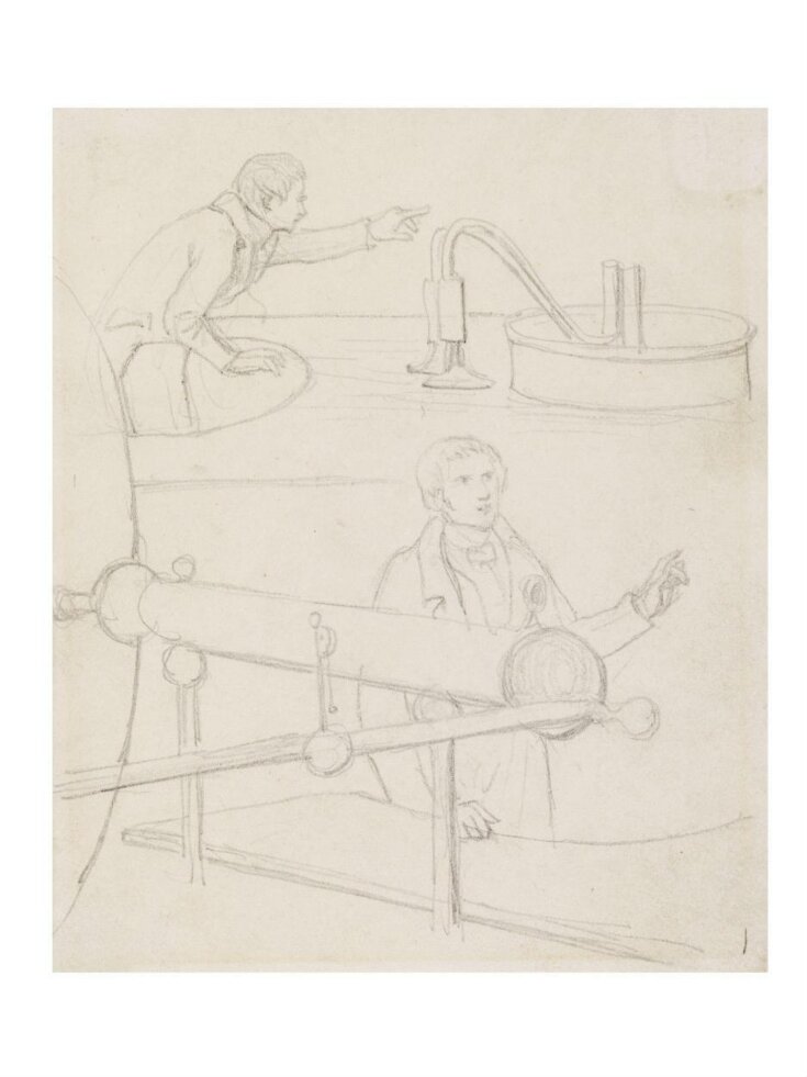 Sketch of two men with large machinery top image