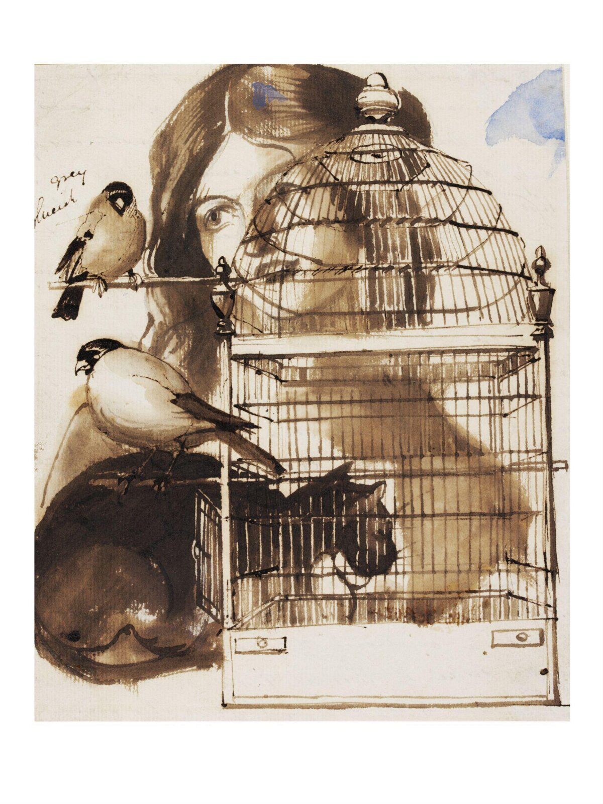 Woman and Bird Cage, Daniel Maclise, ca. 1825-70