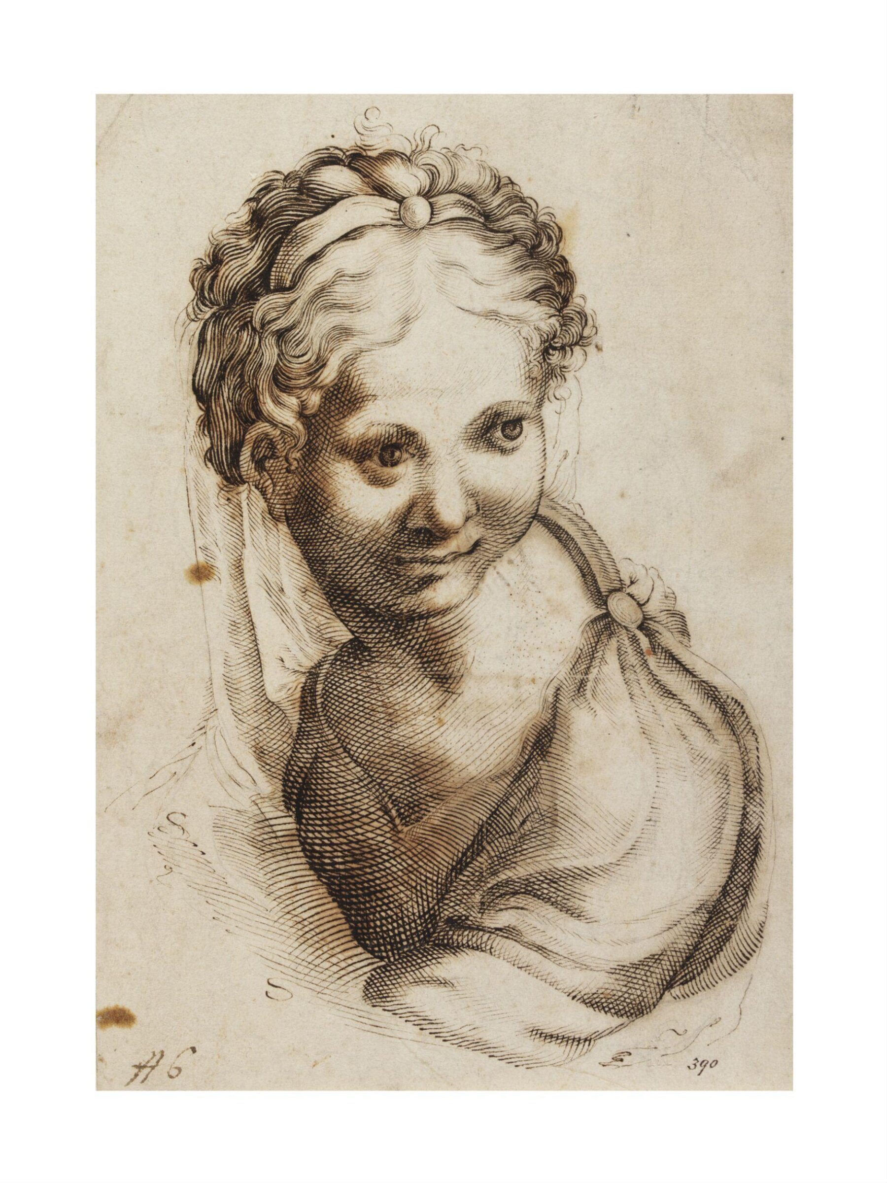 Bust-length Female, facing slightly over her left shoulder, early to mid 17th century