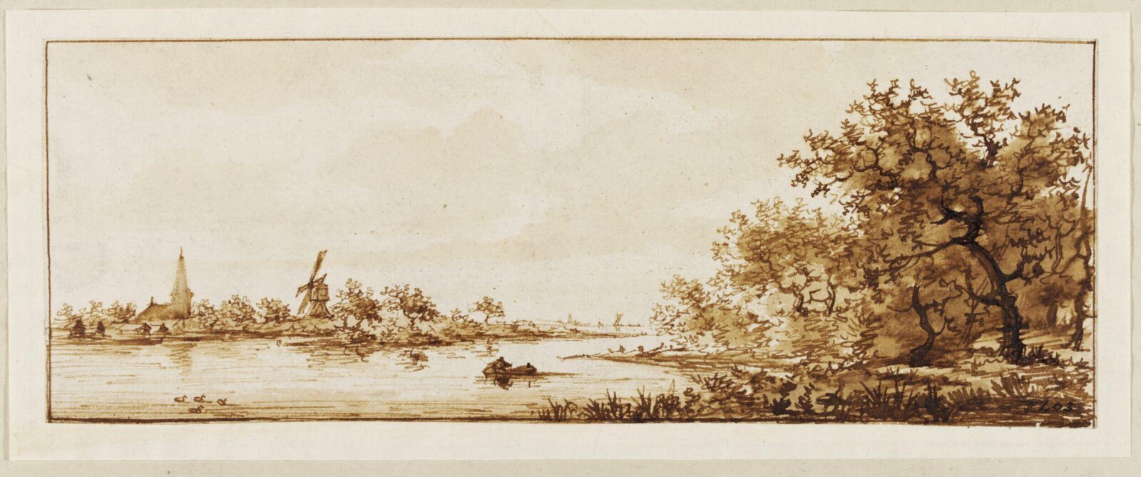 River or Canal Landscape, Anthonij Erkelens, 17th century