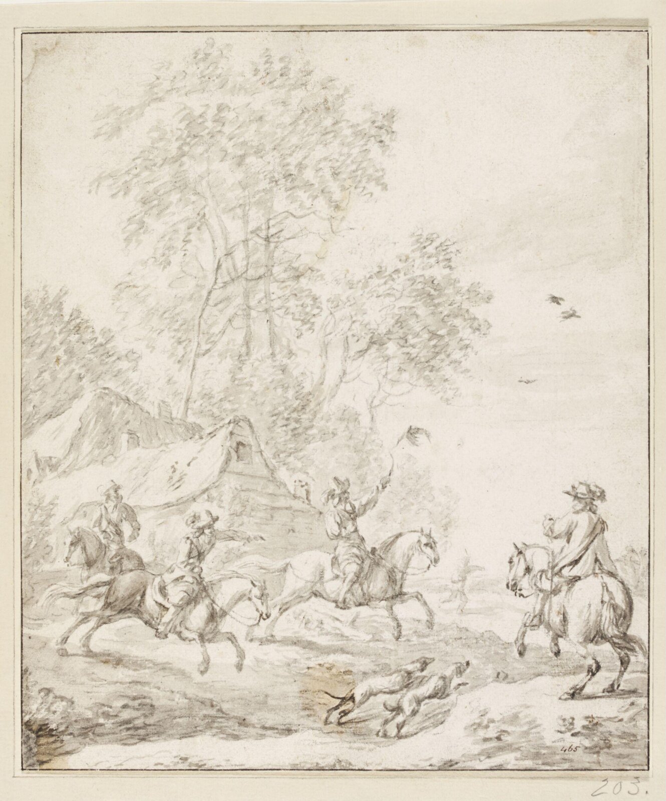 Landscape with a hawking party, Barent Gael, 17th century