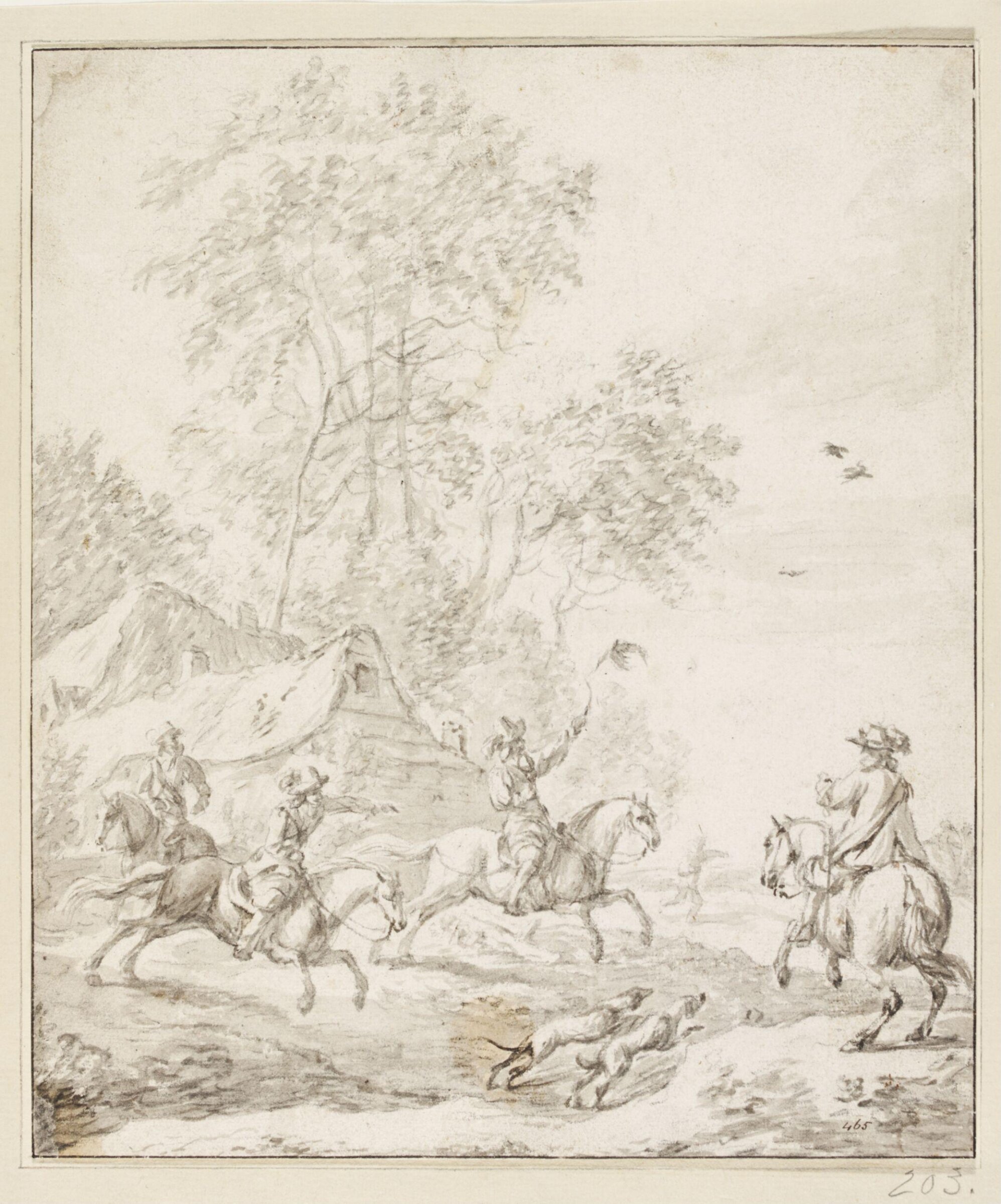 Landscape with a hawking party, Barent Gael, 17th century