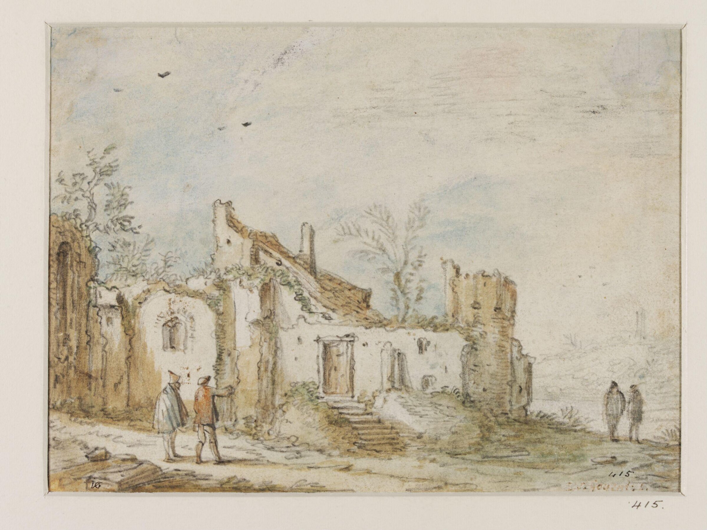 Two Pairs of Peasants Standing Outside Ruins, Esaias van de Velde, 17th century
