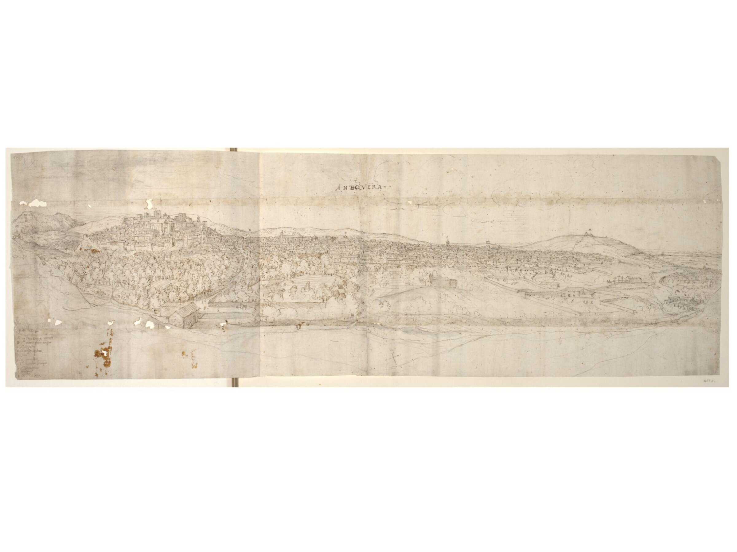Recto: Panoramic view of Antequera, Anton van den Wyngaerde, 1567