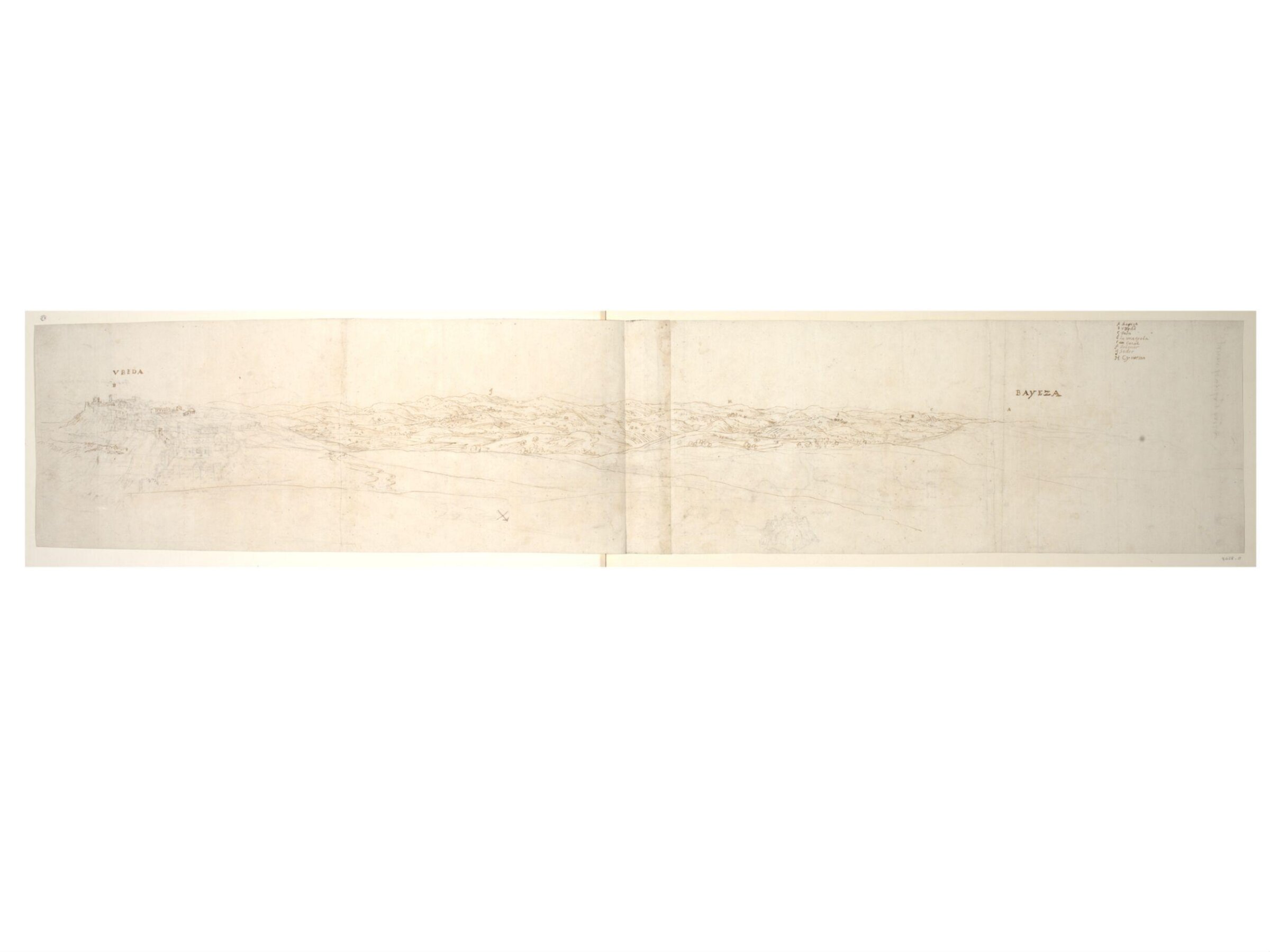 Recto: Panoramic View of the Country Between Ubeda and Baeza, Anton van den Wyngaerde, c. 1564-7
