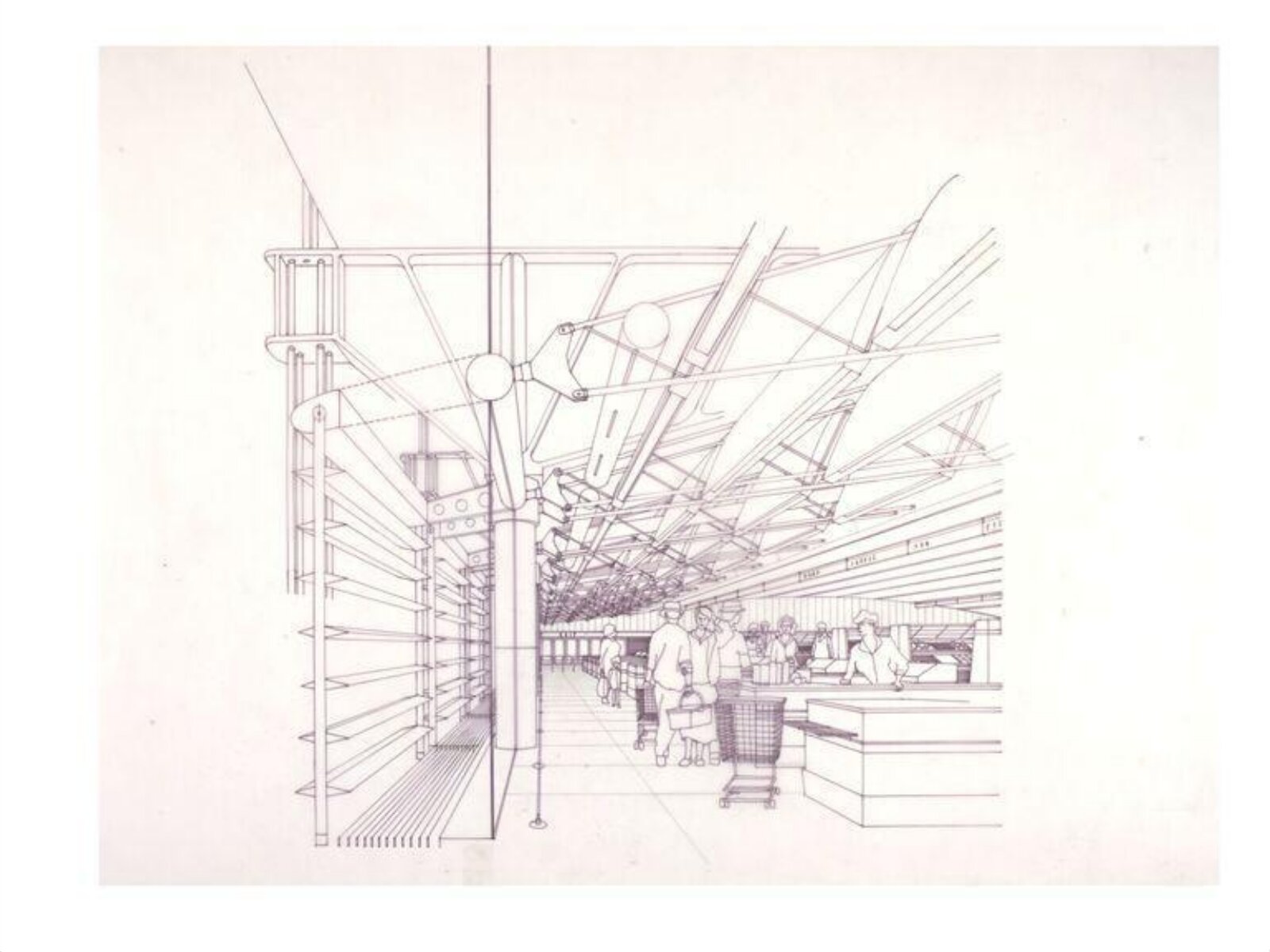 Section: interior perspective, ABC Sainsbury, Camden Town, Grimshaw Architects, ca. 1986
