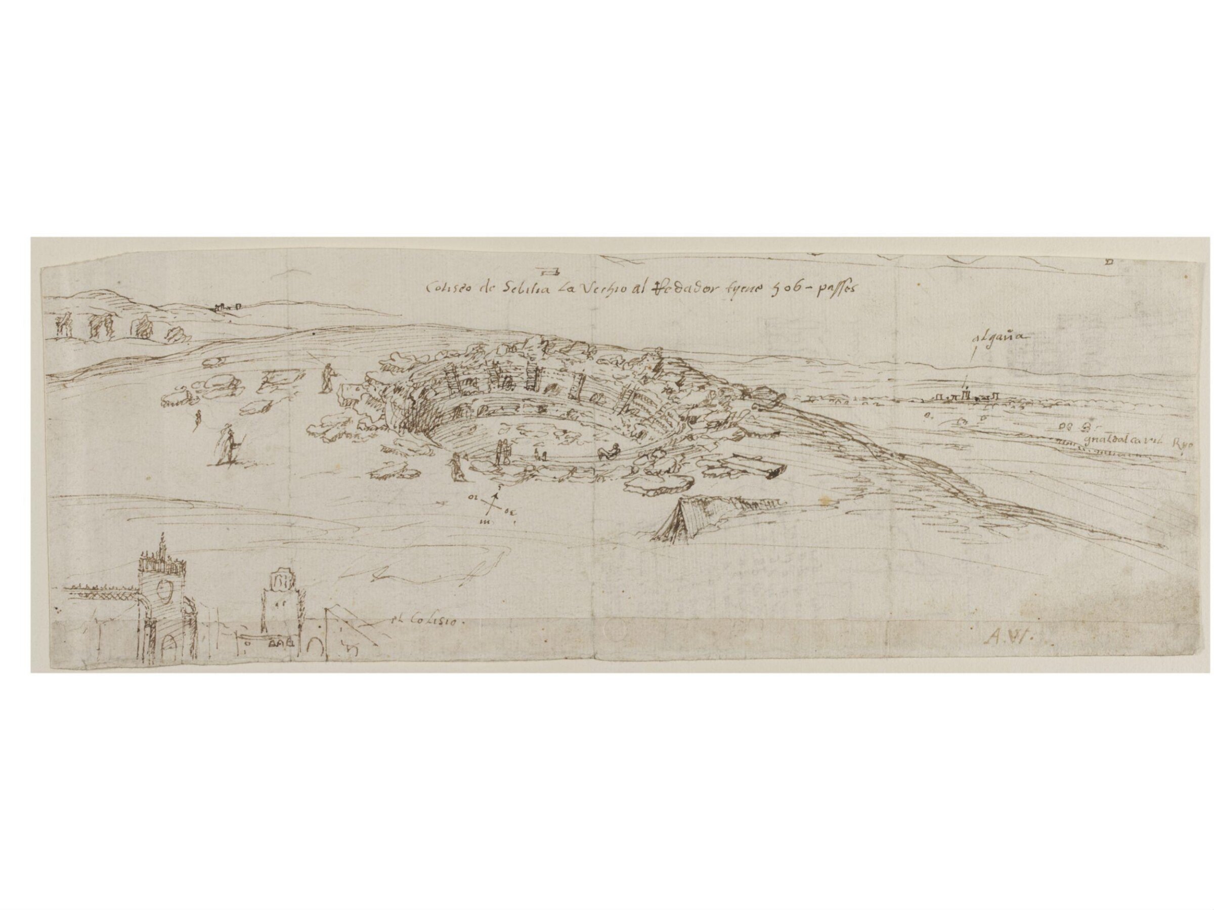 Recto: The Roman Amphitheatre at Itálica near Seville, Anton van den Wyngaerde, c. 1567