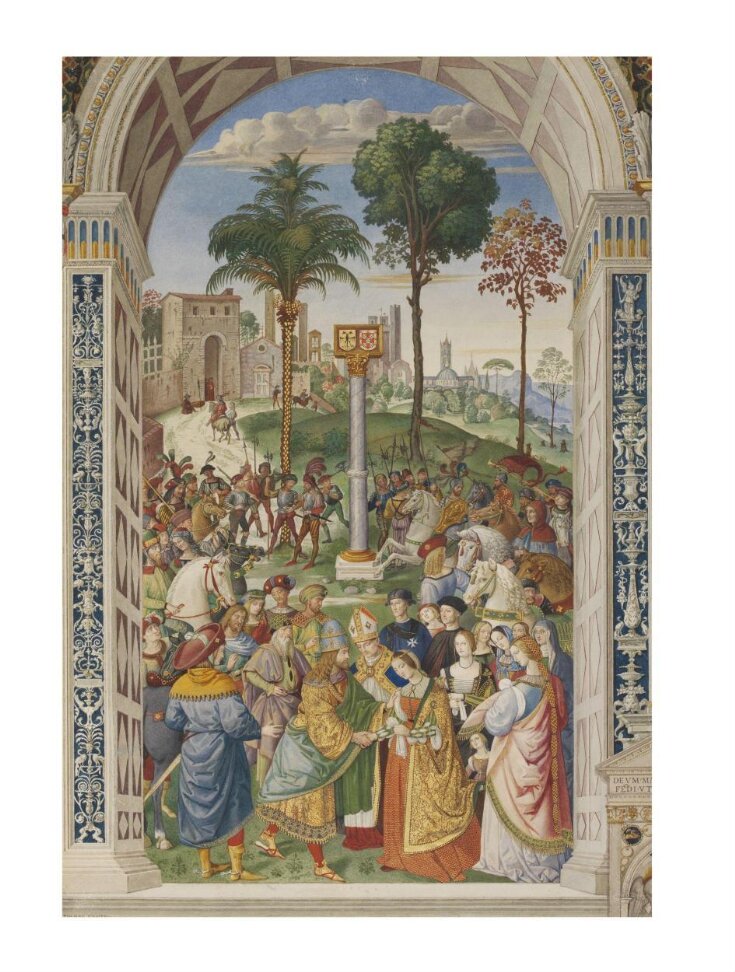 Copy after the painting Betrothal of Frederick III  by Pinturicchio in the Libreria Piccolomini, Siena. top image