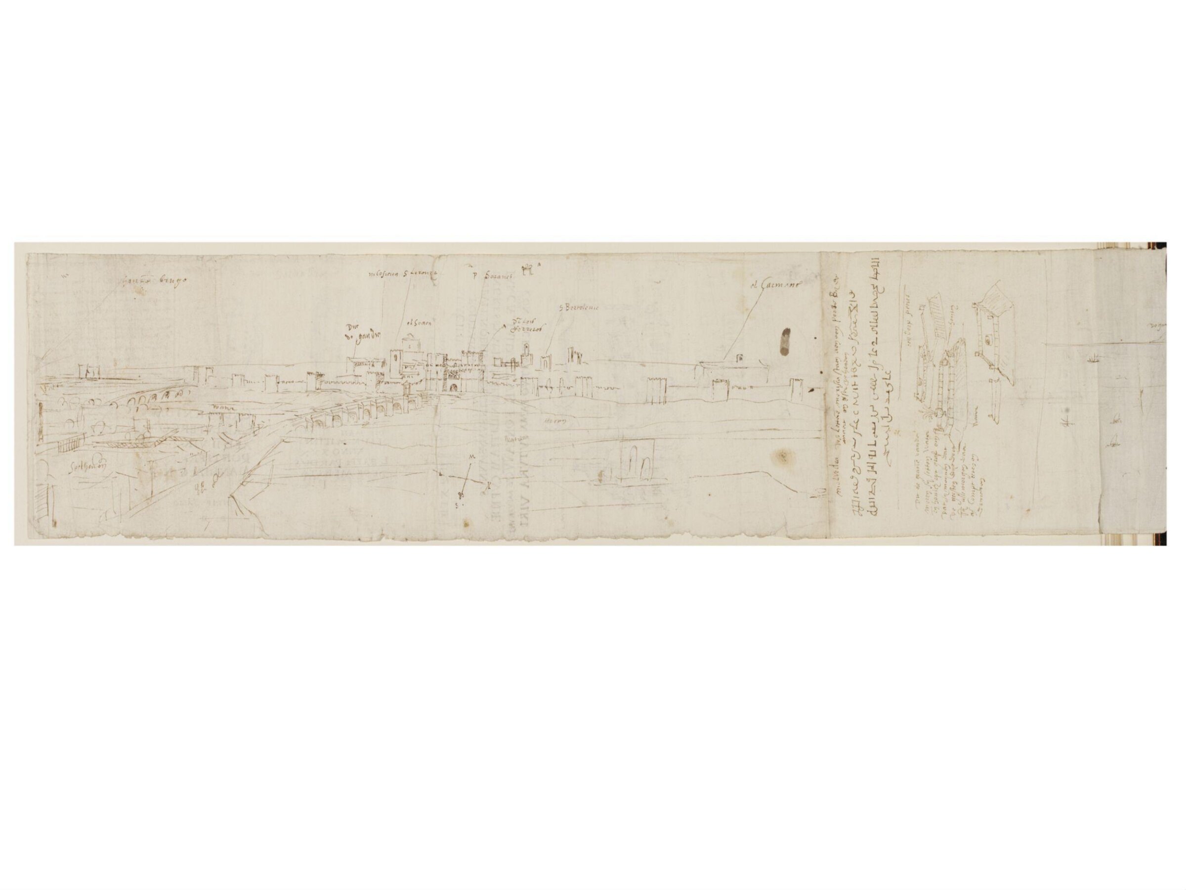 Recto: (left) View of Part of Valencia; (right) A Study of Murviedro (Sagunto), Anton van den Wyngaerde, 1563