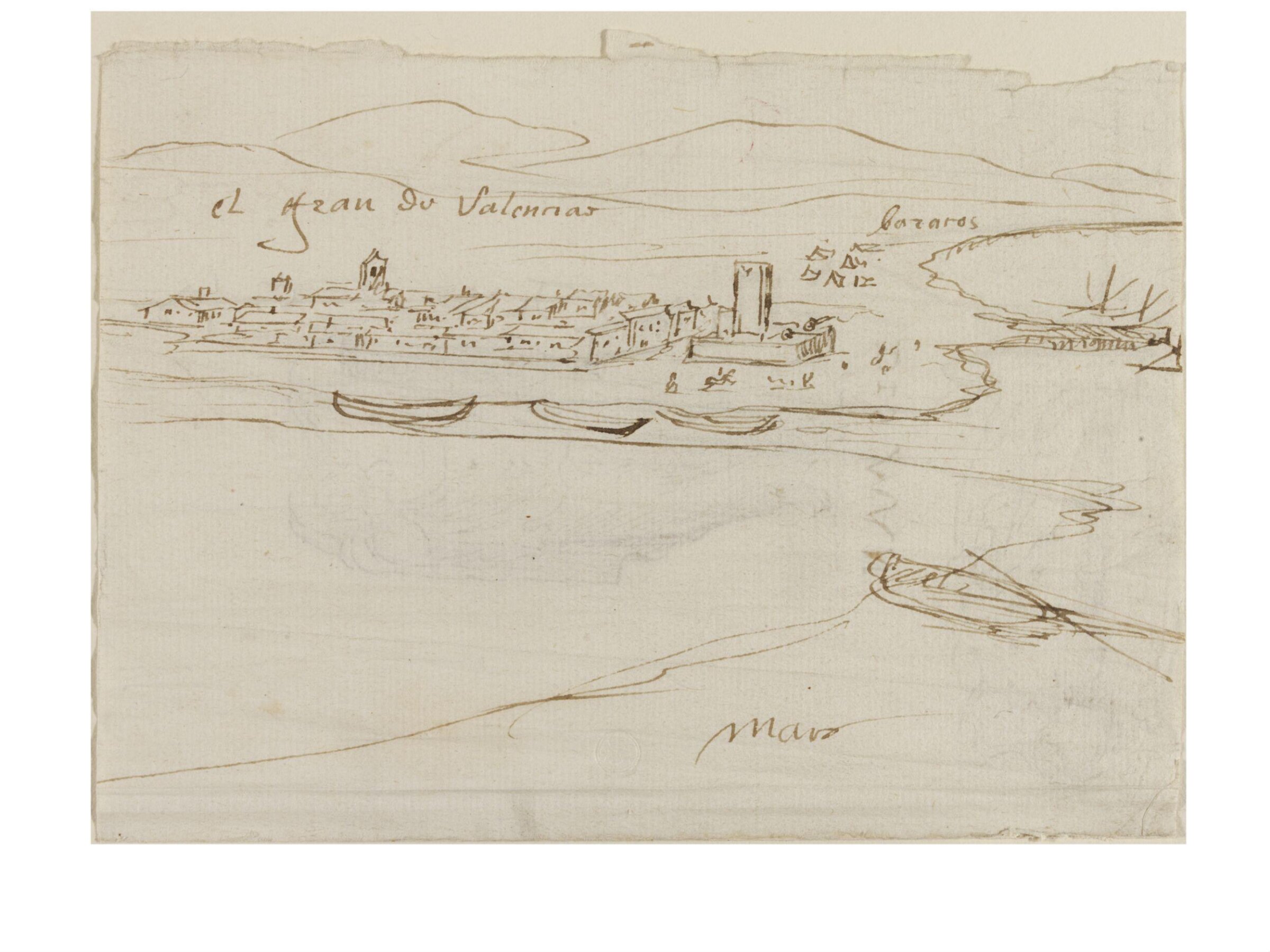Recto: View of the Lagoon (Albufera) and Harbour (El Grao) of Valencia, Anton van den Wyngaerde, 1563