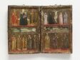 The Crucifixion with a donor in monastic habit, with the Virgin, Saints John the Evangelist, Scholastica and Agnes thumbnail 2