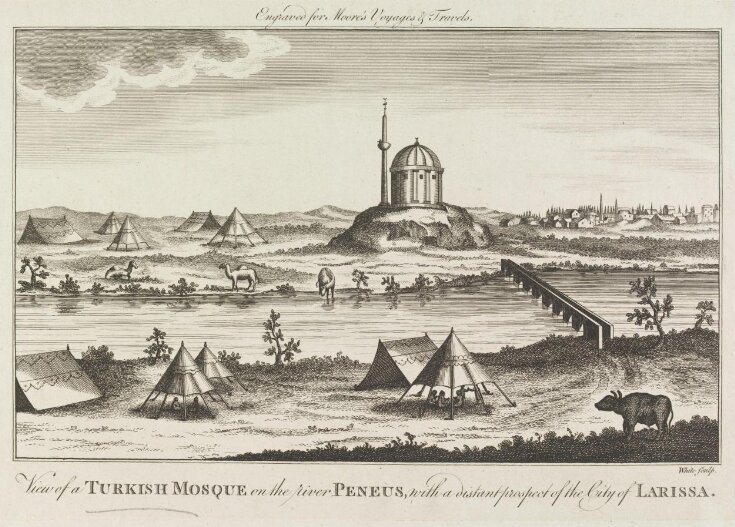 View of a Turkish Mosque on the river Peneus, with a distant prospect of the City of Larissa top image