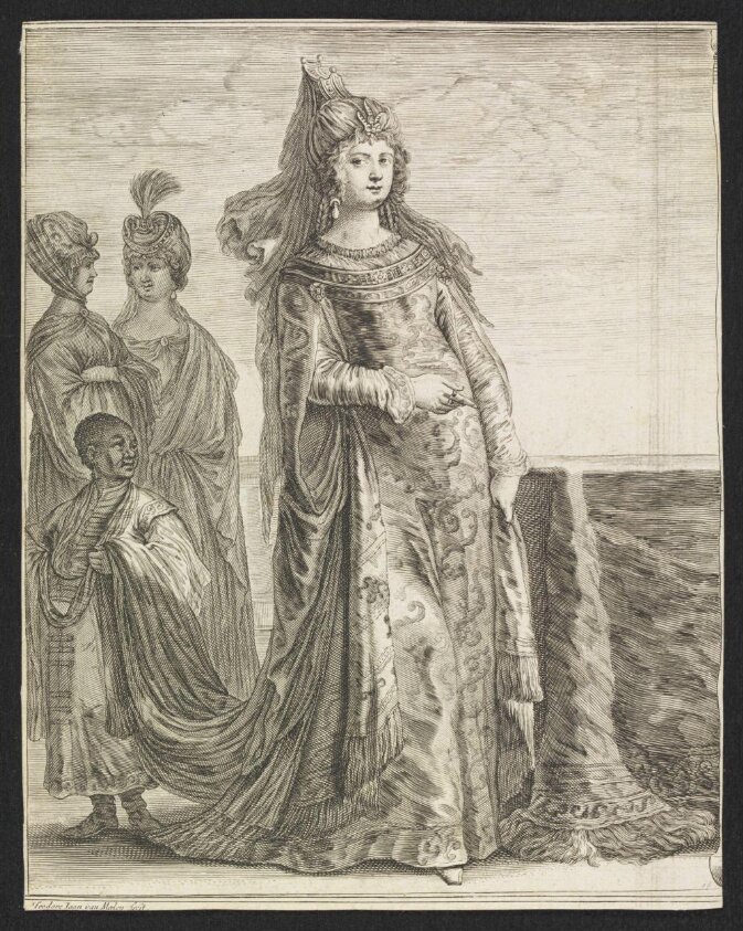 Woman in oriental attire with attendants (mid 17th century) by Jacob van Merlen