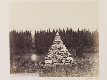 Stone pyramid on the 49th Parallel, on the right bank of the eastern intersection of the Kootenay River, cutting on the left bank