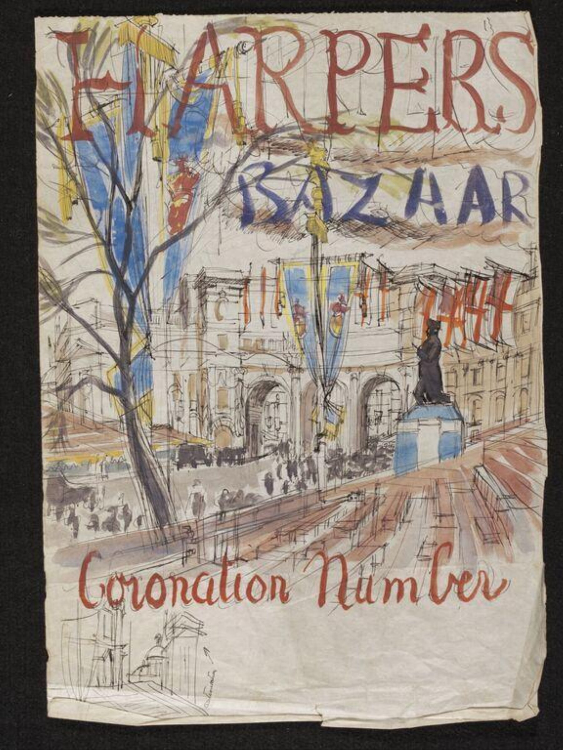 Design for cover of 'Harper's Bazaar, Coronation number', Phyllis E. Ginger, ca. 1953