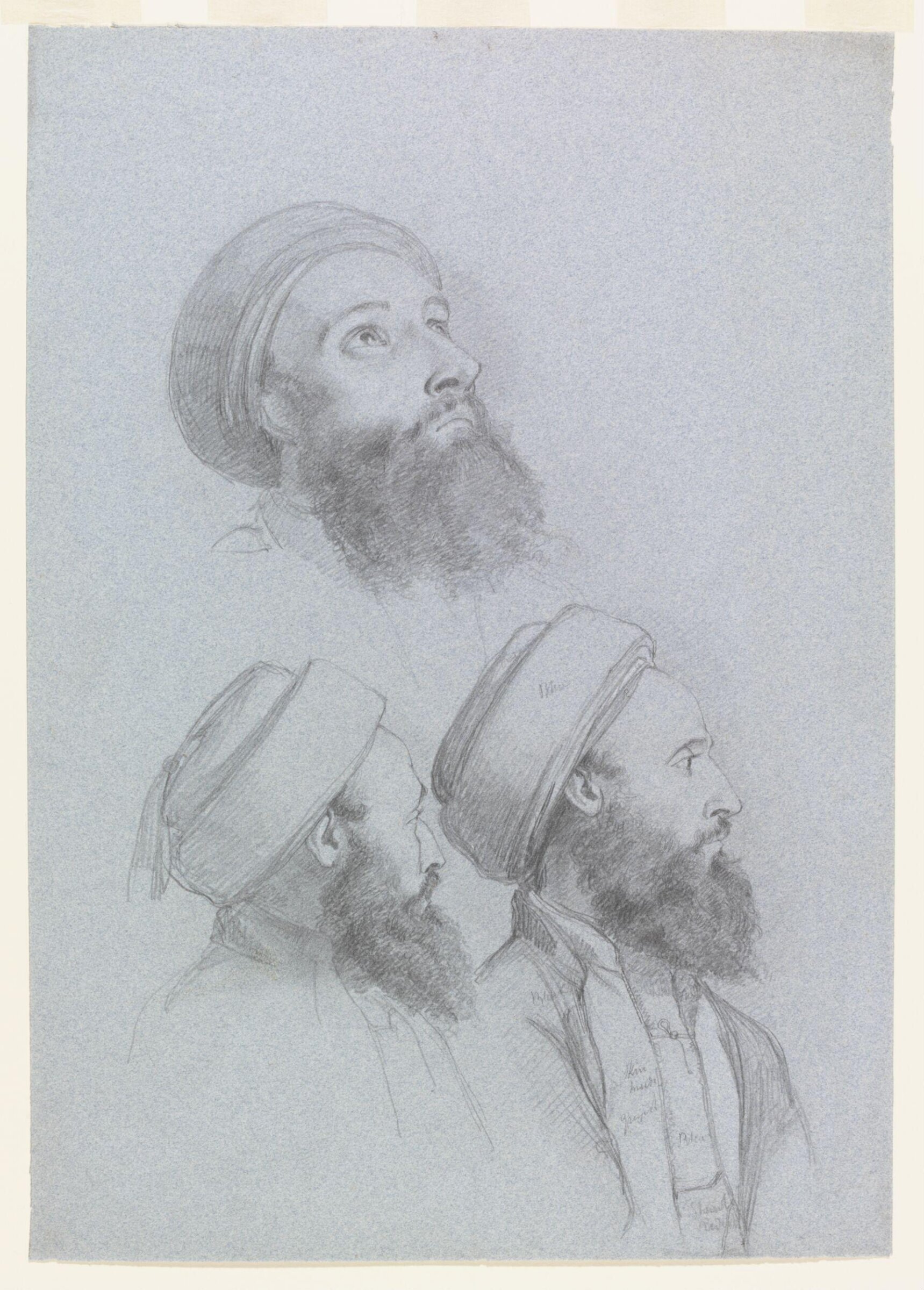 Three Studies of the Head of a Bearded Man wearing a Turban, Henry William Pickersgill, 19th century