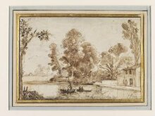 River Landscape with Boats, and a House Among Trees on the Right Bank thumbnail 1