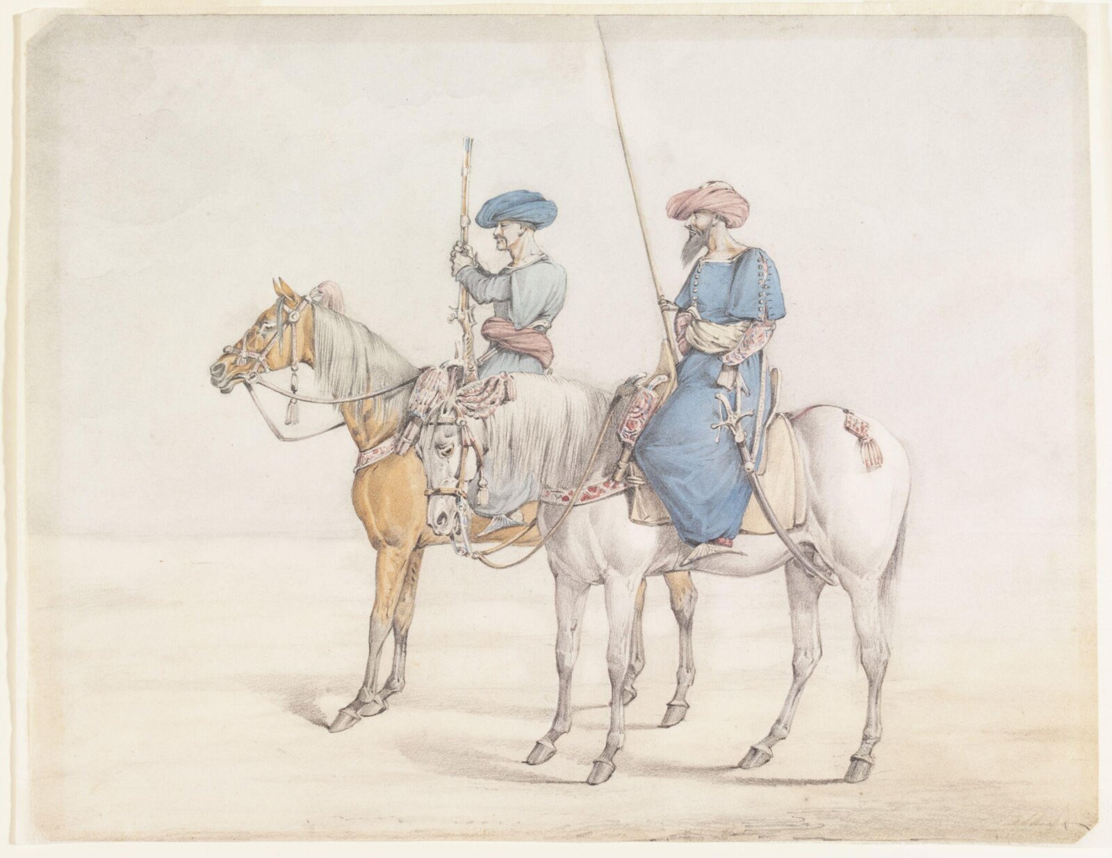 Two armed figures on horseback, probably Mamluks, Henry Thomas Alken, 1826-1830