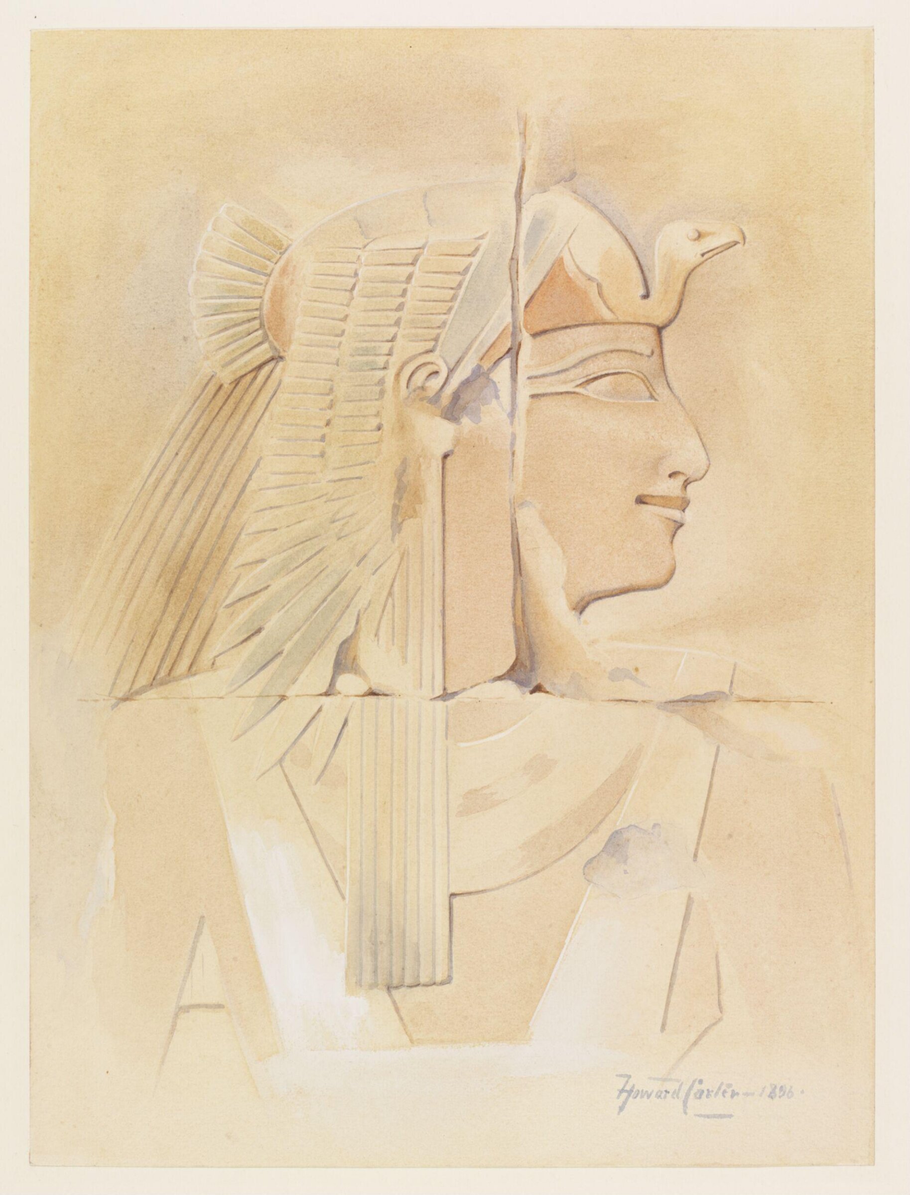 Head of Queen Aahmes Nefertari: copy of a painted low relief in the Mortuary Temple of Hatshepsut, Deir al-Bahri, Howard Carter, 1896