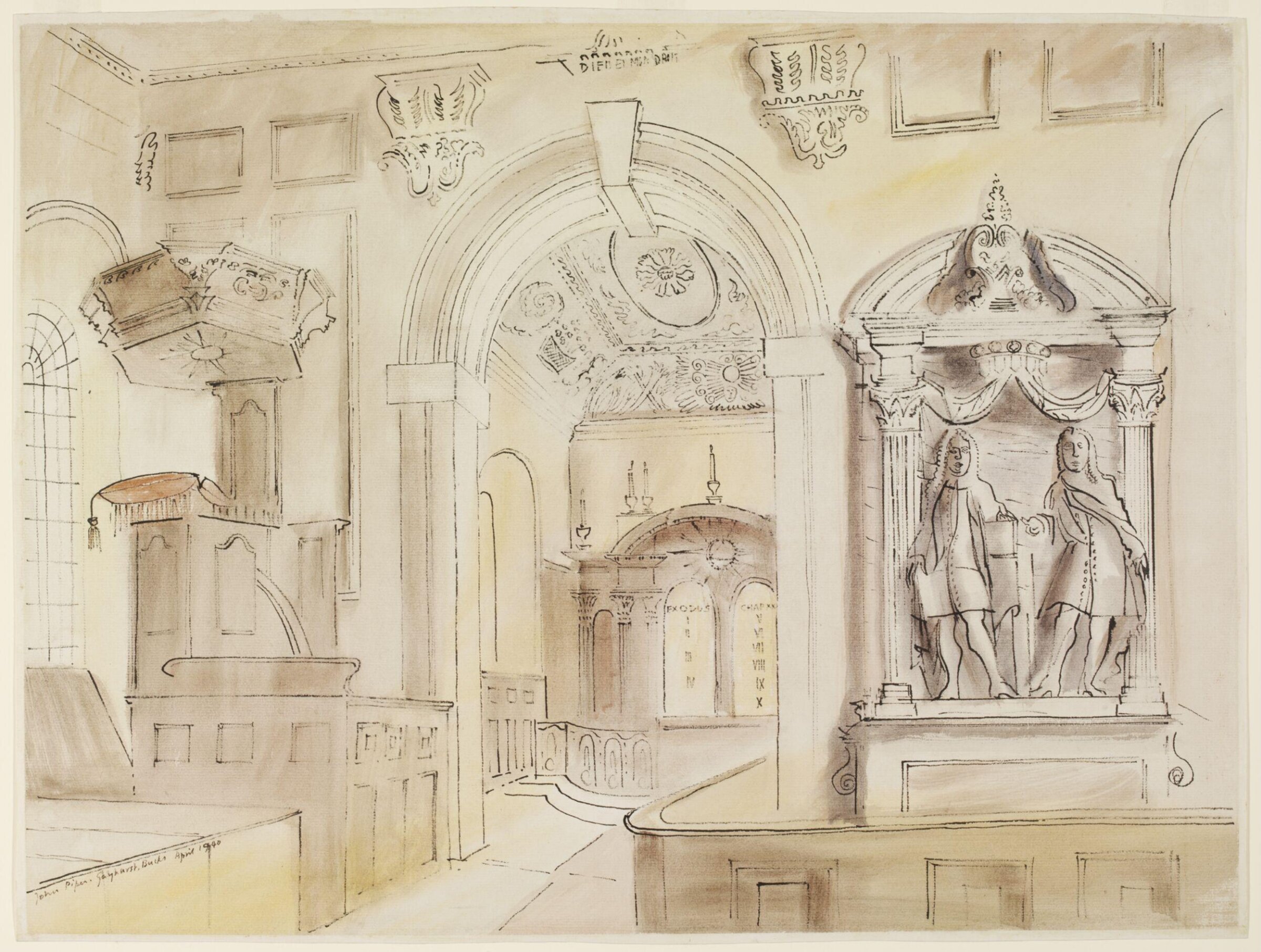 Interior of St. Peter's Church, Gayhurst, Piper, April 1940