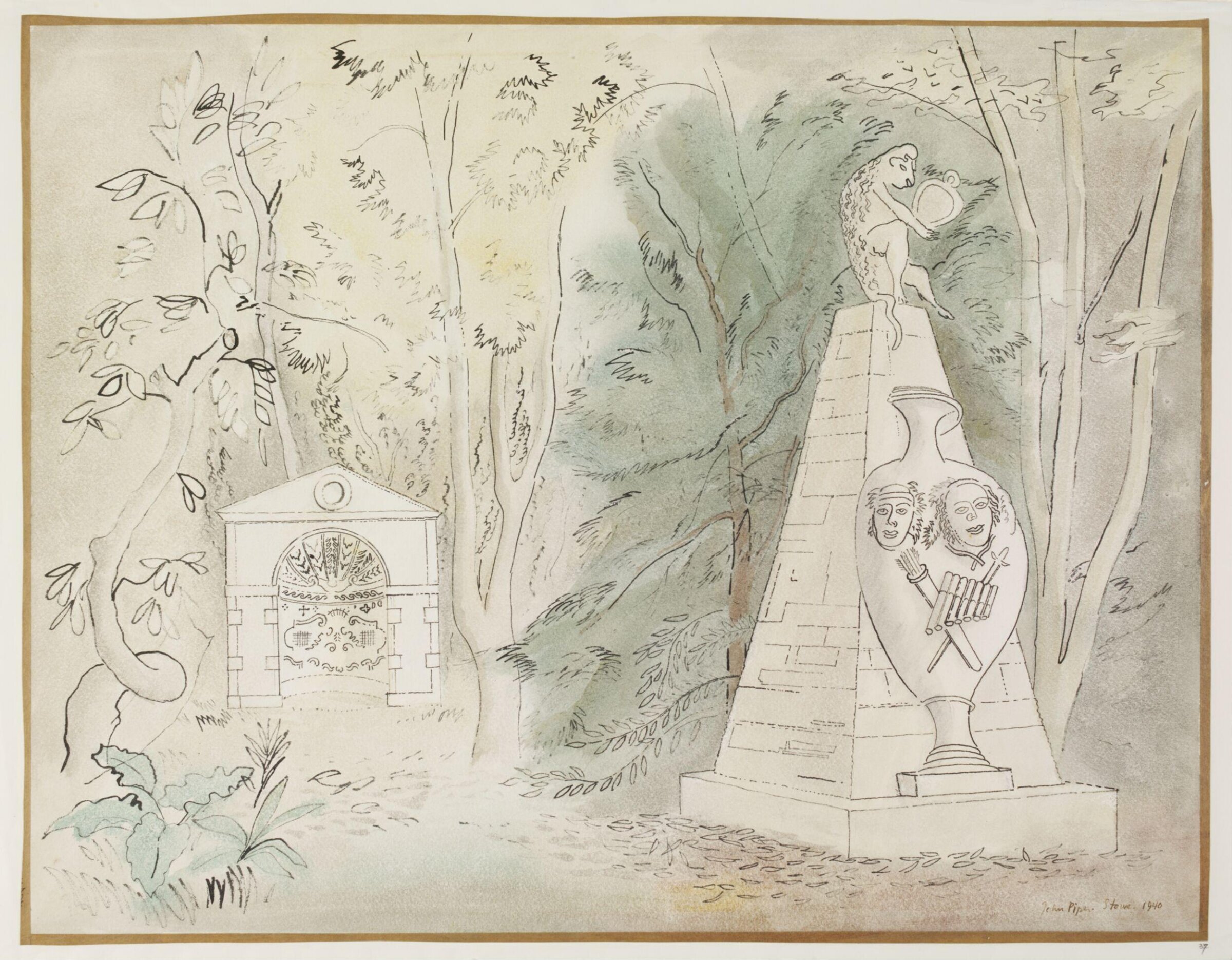 Congreve Monument (designed by Wm. Kent) and Shell Grotto, Stowe, Piper, 1940