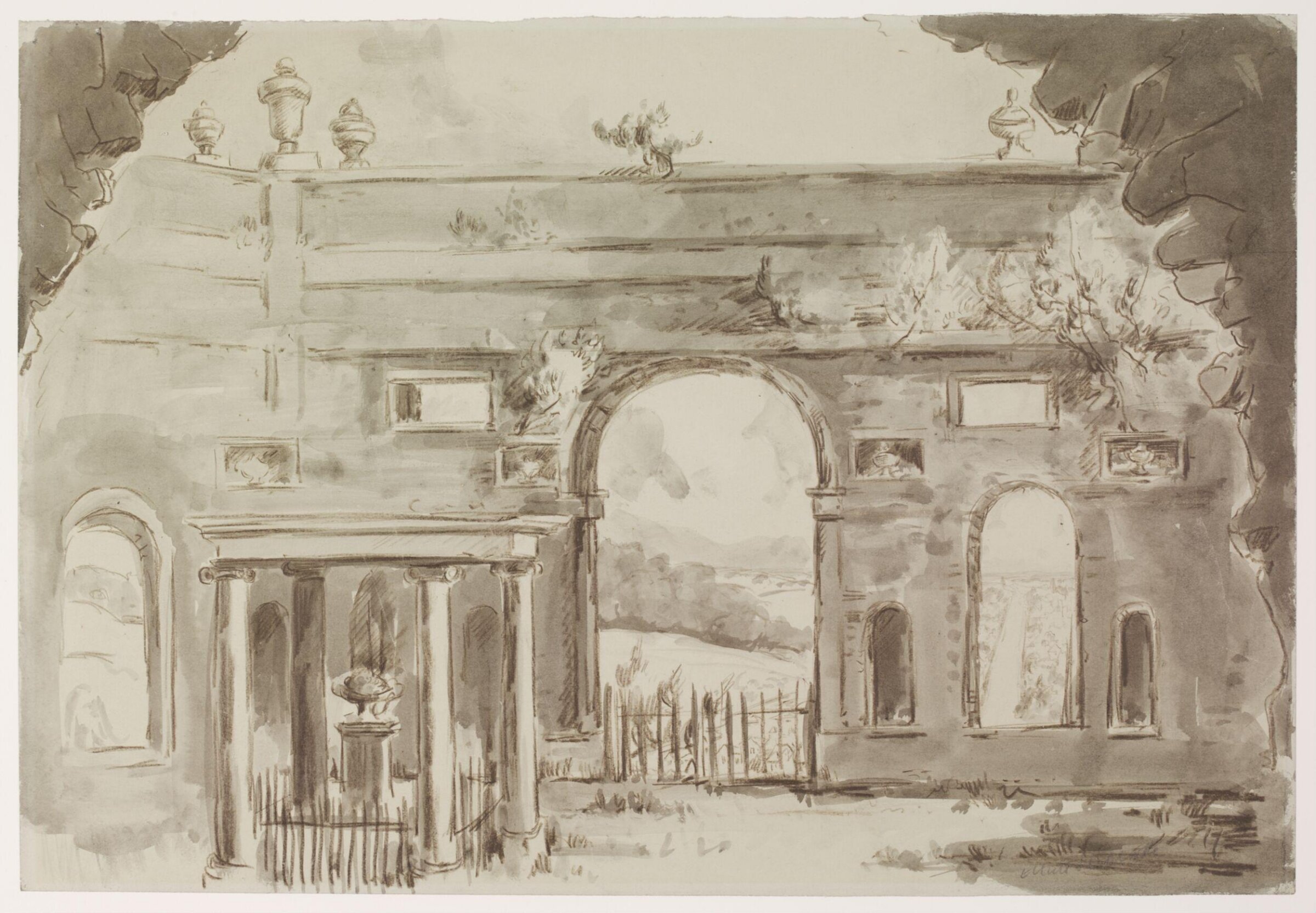 Dashwood Mausoleum West Wycombe, with road to High Wycombe, Seabrooke, ca.1940