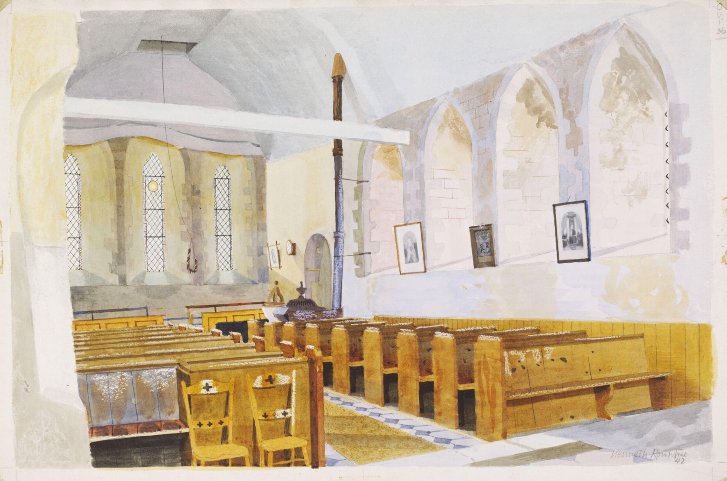 Interior of St. Mary's Church, Tilty, Kenneth Rowntree, 1942