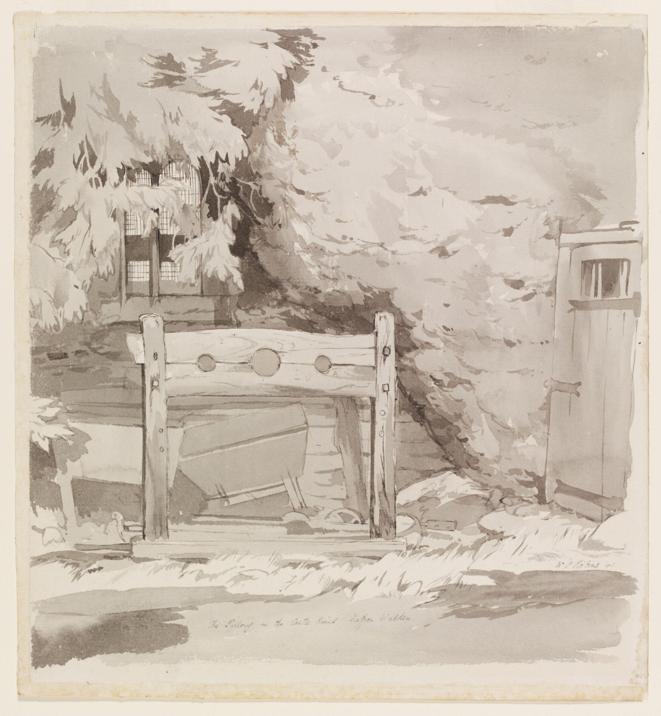 The Pillory in the Castle Ruins, Saffron Walden, William P Robins, 1941