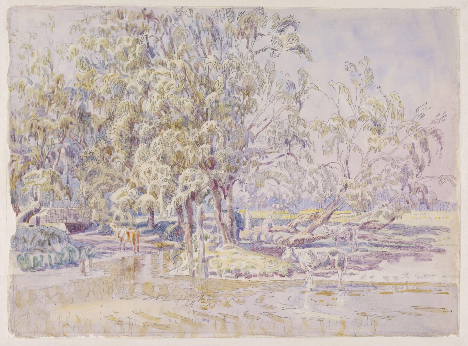 Cattle on the Stour, Dedham, Walter Bayes, ca. 1940