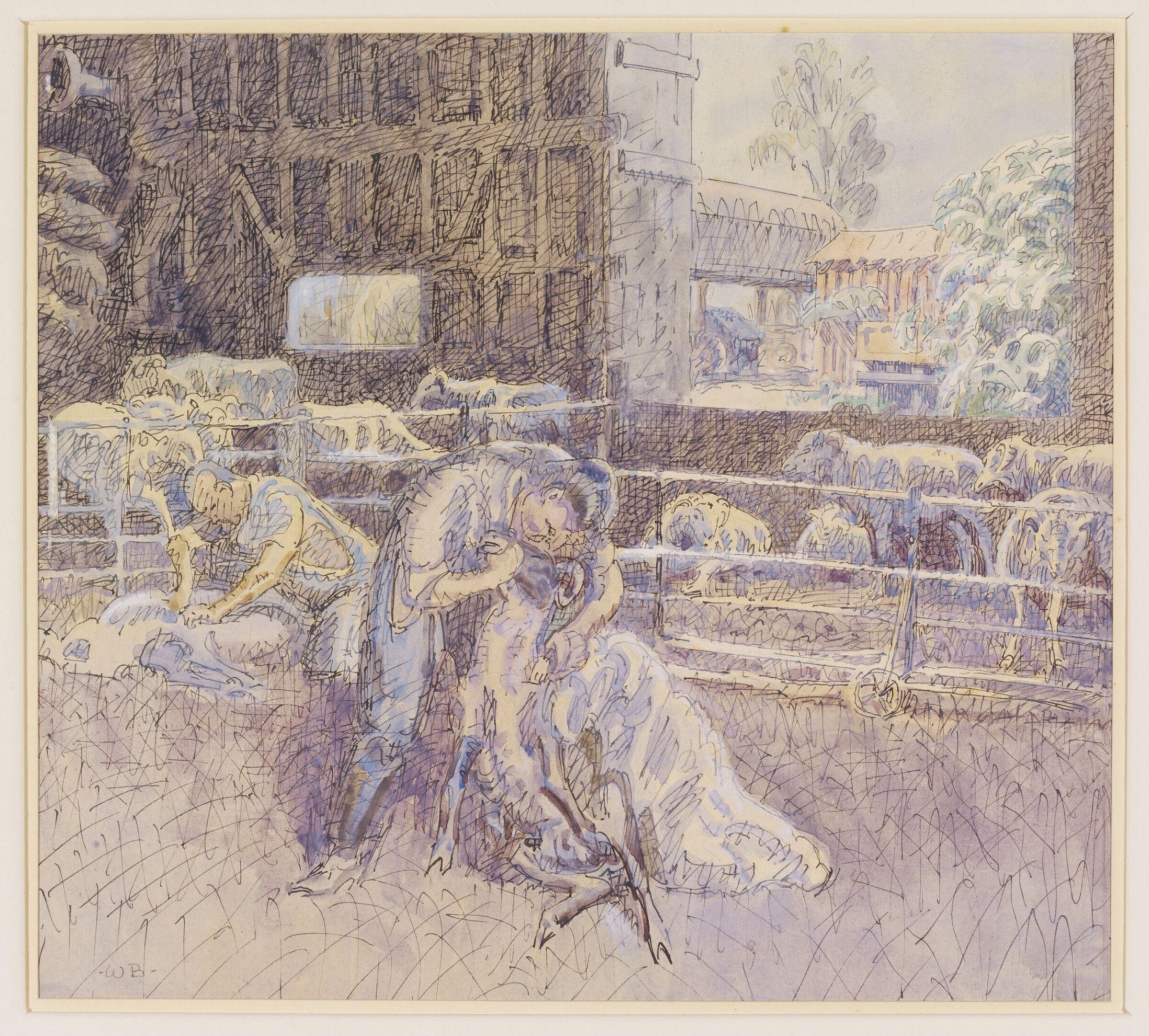 Sheep Shearing at Garrett's Farm, Bocking, Walter Bayes, ca. 1940